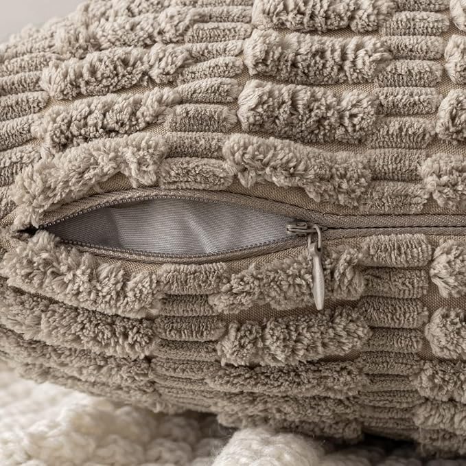 MIULEE Pack of 2 Corduroy Decorative Lumbar Throw Pillow Covers 22x14 Inch Soft Boho Striped Pillow Covers Modern Farmhouse Home Decor for Sofa Living Room Couch Bed Light Brown
