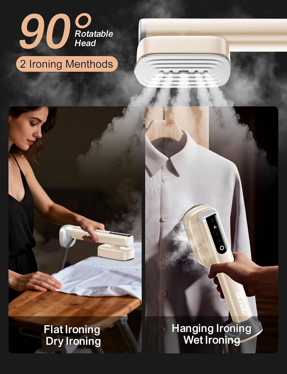 Sundu Portable Handheld Garment Steamer - Fast 15s Heat-Up | Dual Water Tanks & Ironing Gloves, Pale Gold