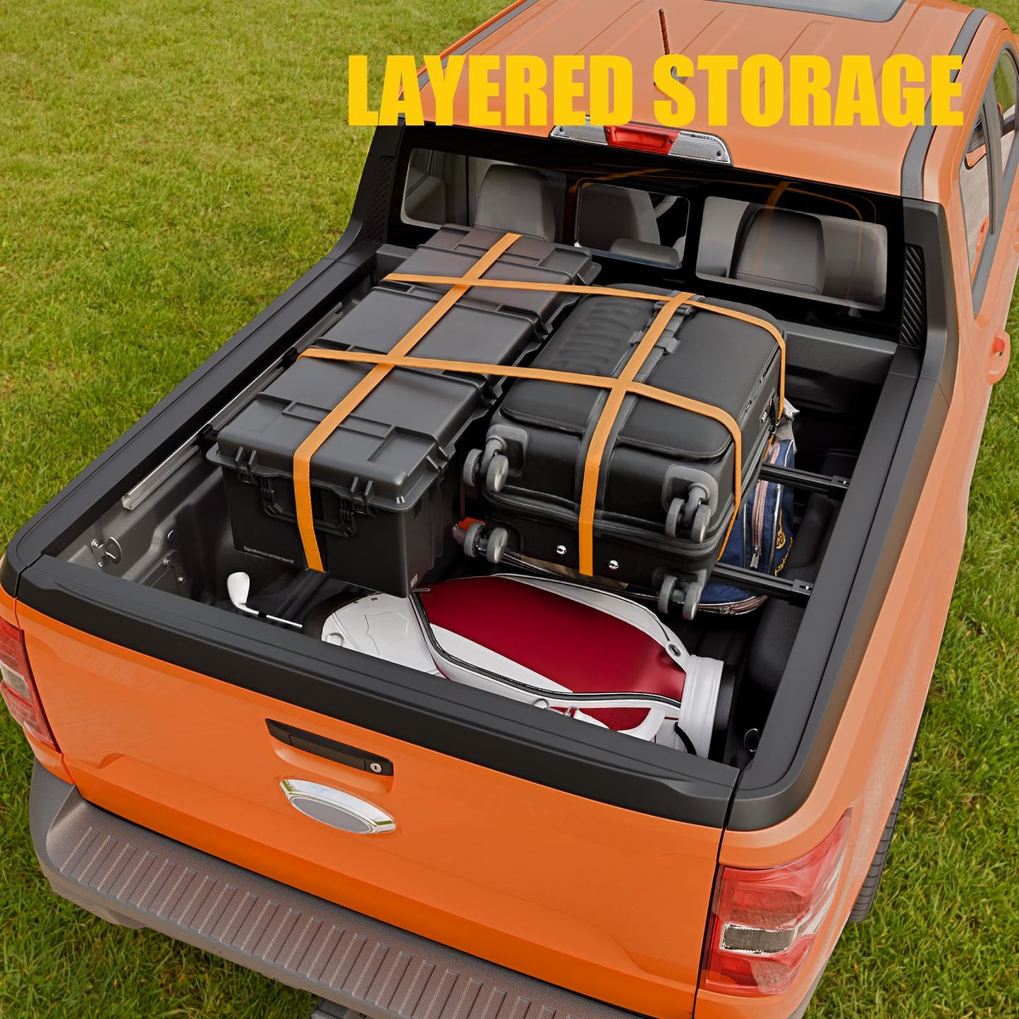Maxzina Retractable Ratchet Straps Bundle with 2022-2025 2026 Ford Maverick Cargo Bars Truck Bed Rack Crossbars Divider Pickup Side Rail Bars Sliding T-Slot Crossbars for 2024 Maverick Accessories