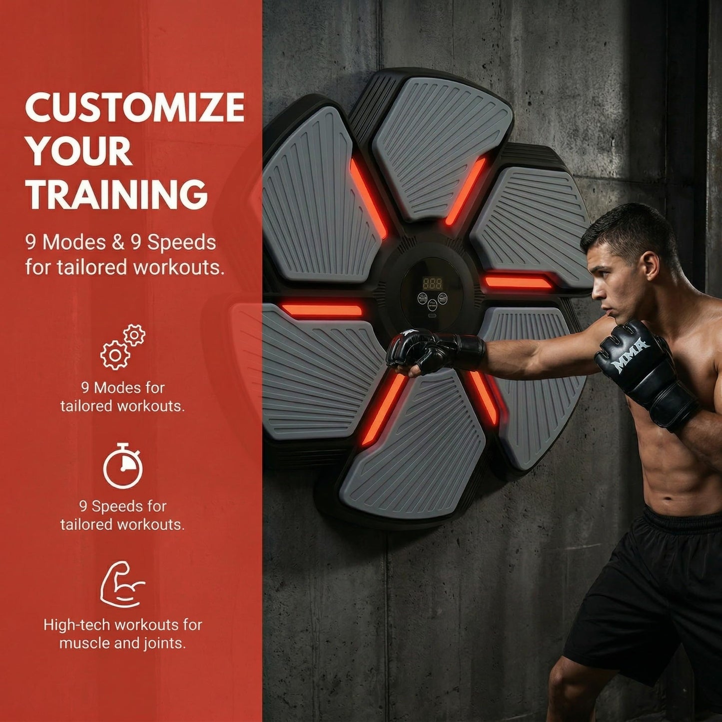 Music Boxing Machine, Music Boxing Machine for Adults, Interactive Punching Trainer with Boxing Gloves, Adults Smart Bluetooth Boxing Training, 9 Modes & 9 Speeds