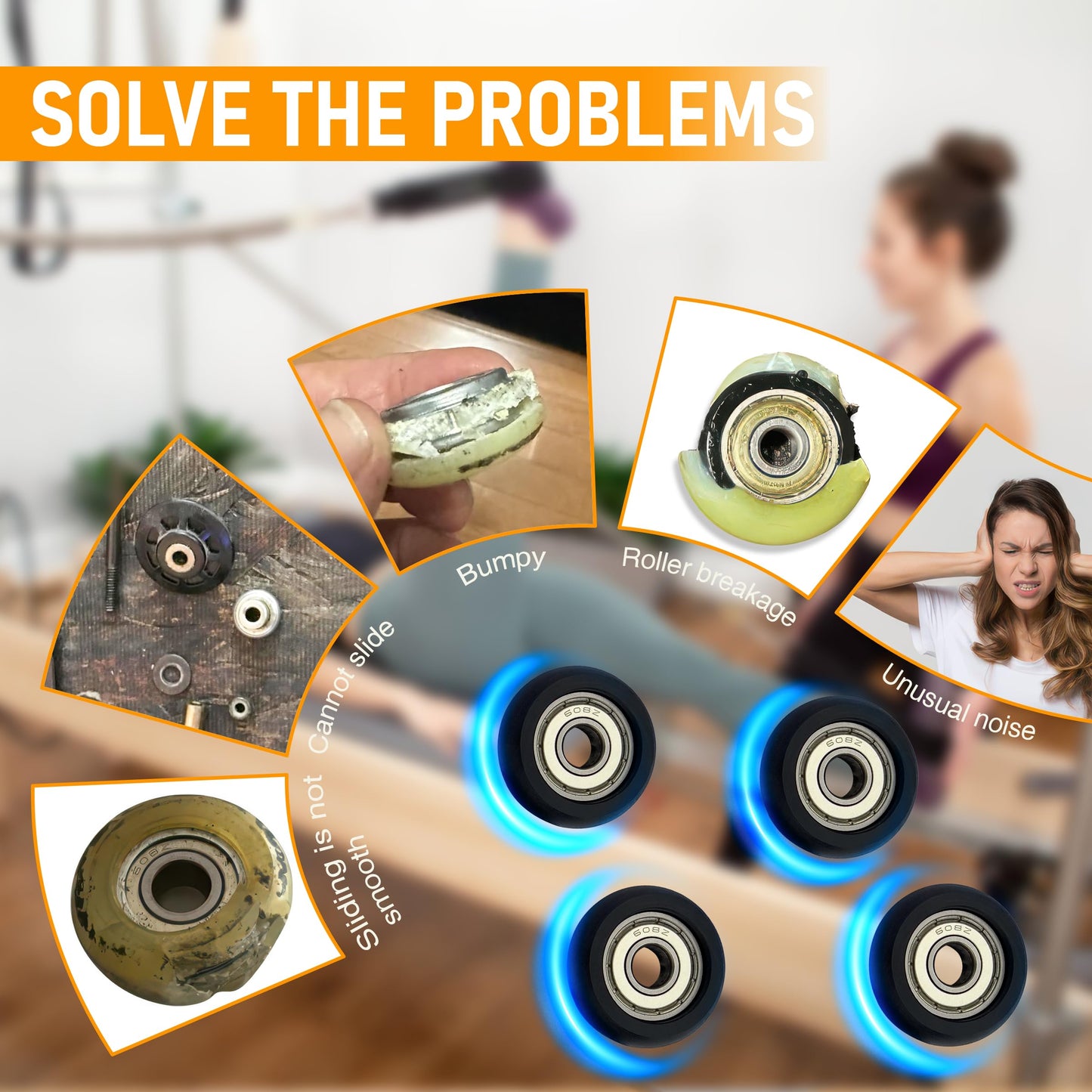 Upgraded Machined Roller Wheels Compatible with AeroPilates Reformer,Replacement Parts for Pilates Reformer Machine,The Bearing Bore Diameter is 5/16 Inch,4Pcs