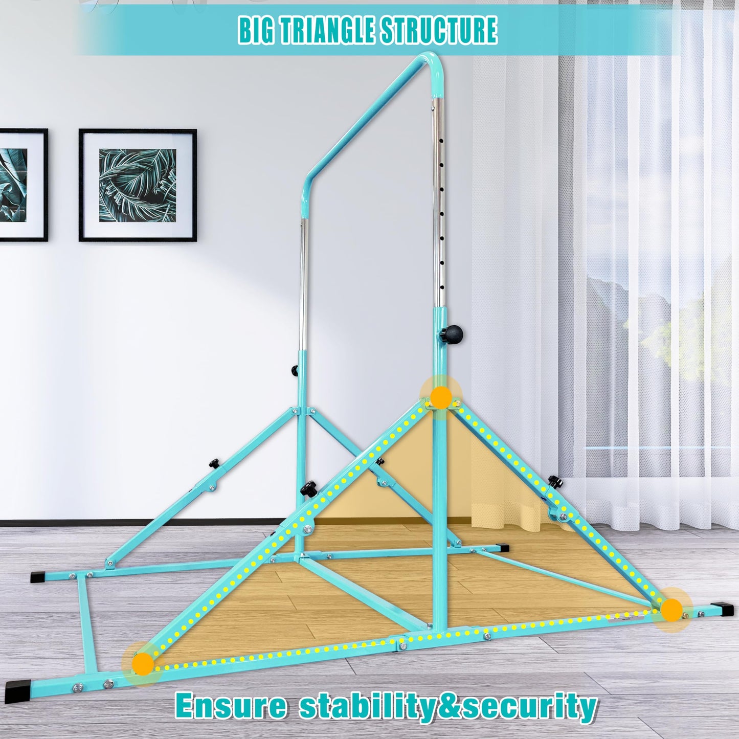 MARFULA Foldable Gymnastic Bar for Kids Ages 3-12, 9 Height Levels, 200 lbs Weight Capacity, 5 Ft Length Gymnastic Kip Bar with Mat, Gymnastic Equipment for Home and Gym Center Indoor Outdoor Use