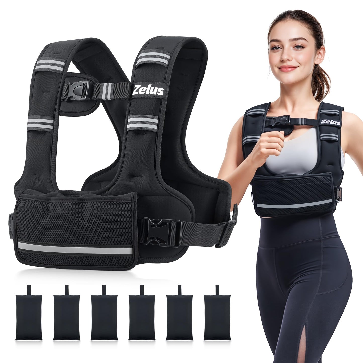 ZELUS Adjustable Weighted Vest for Women, Curve-Fit Ergonomic Workout Vest with 6 Removable Iron Sand Bags for Walking, Cardio & Strength Training, Available in 4–10 lb, 11–20 lb & 20–32 lb Options