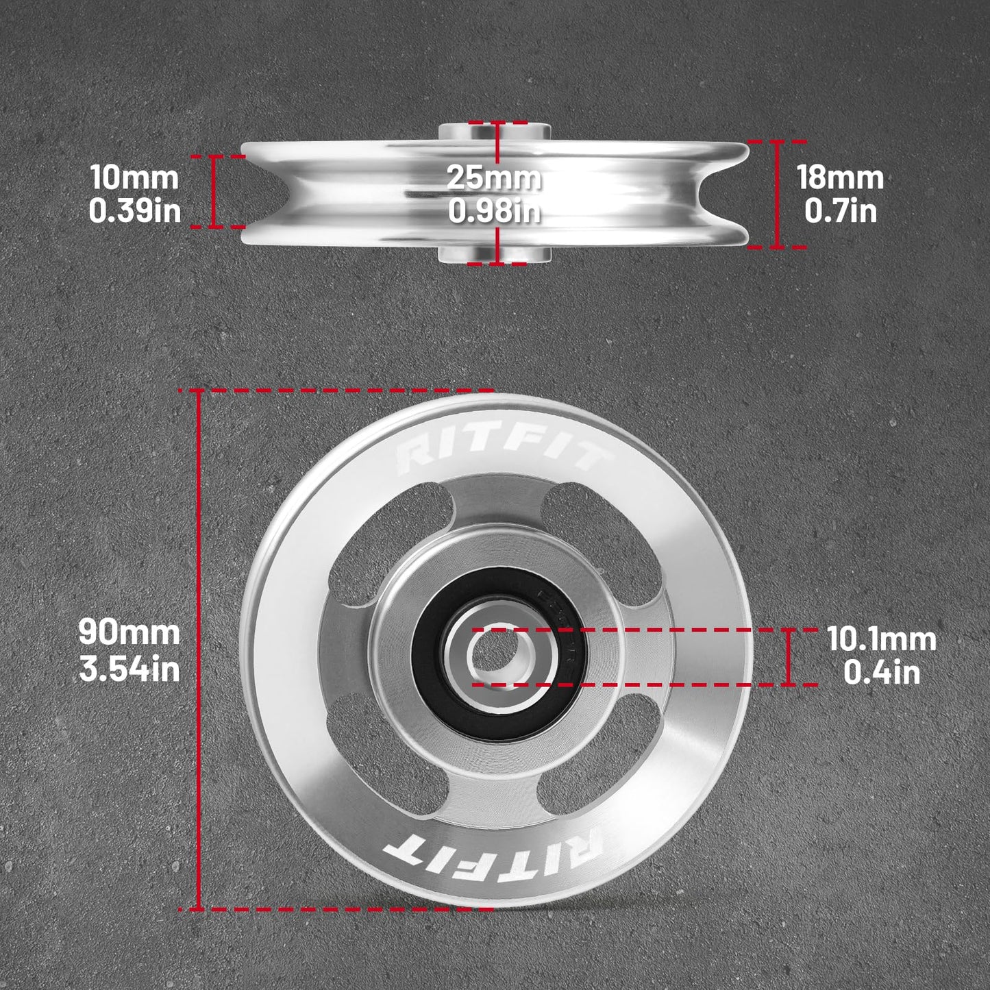 RitFit Aluminum Pulley Wheel for Gym Equipment, 2PCS/ 6PCS Set Power Rack Pulley Attachment, 90mm Aluminum Alloy Bearing Gym Pulley Wheel for Home Gym (Silver 10 pcs)