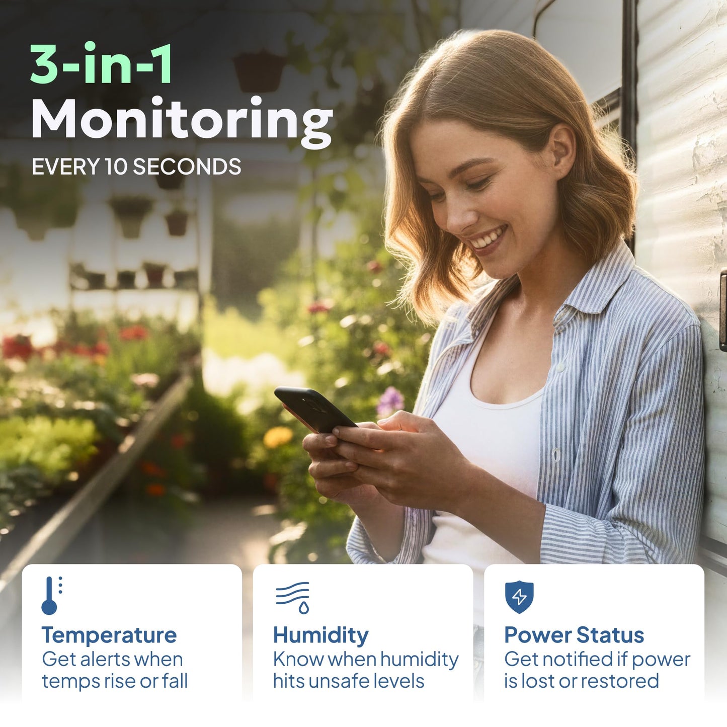 Necto Cellular Temperature Monitor - Remote Power Failure Alarm & Humidity Sensor with Unlimited Alerts. Temp Monitoring System for RV Pet Safety, Vacation Home, Server Room. No Fees or WiFi Required