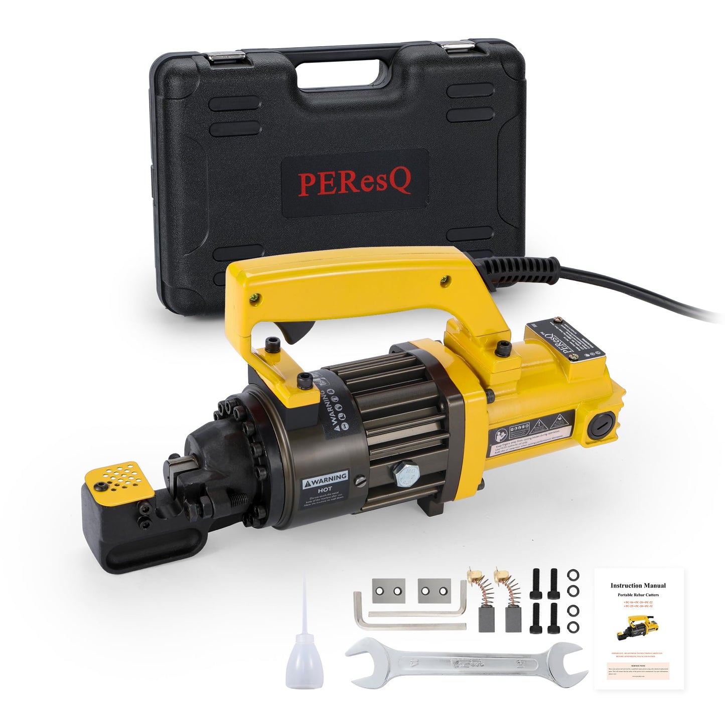 PEResQ Electric Hydraulic Rebar Cutter, 1000W 120V Corded, Portable Steel Bar Cutter, 5/8" (#5) 4-16mm Capacity,Cutting Speed 1s, Lightweight 16.5 lbs, Model PC-16 (Yellow-16)