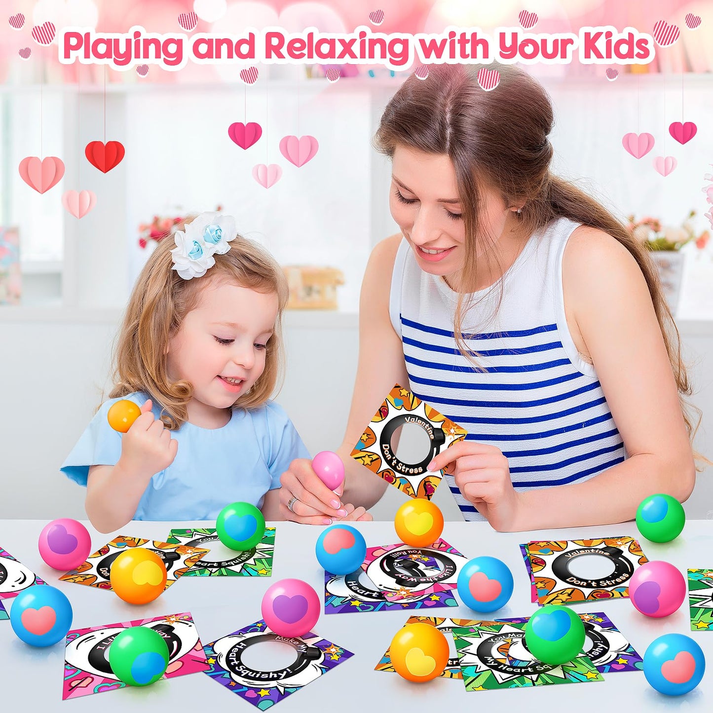Valentines Day Cards for Kids School, 24 Pack Heart Stress Balls Valentine Day Gifts for Boys Girls, Squeeze Toys for Valentine Party Favor, Ideal Valentines Gifts for Classroom Exchange Prize