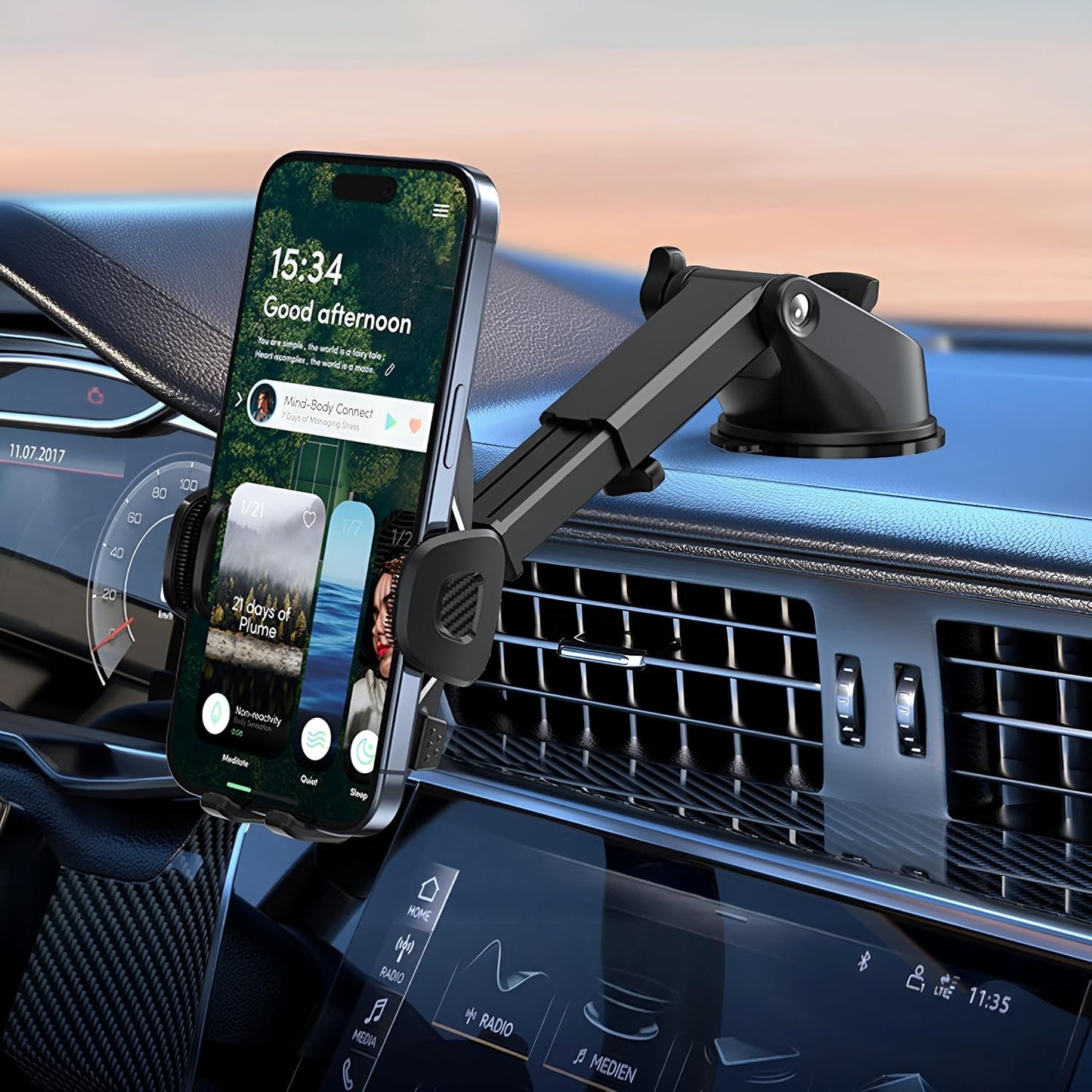 Bittwee 360 Car Phone Holder, Rotation Strong Suction Vehicle Dashboard & Windshield Cellphone Mount, Stable Adjustable