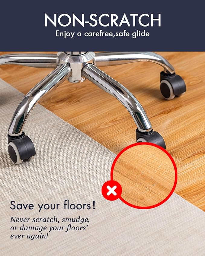 BARoyal Office Chair Mat for Hardwood Floor Under Desk Computer Rolling Chair Mat for Wood/Tile Floor Non-Slip Heavy Duty Desk Rug PVC Plastic Hard Floor Protector 46"x 60" (Parchment)