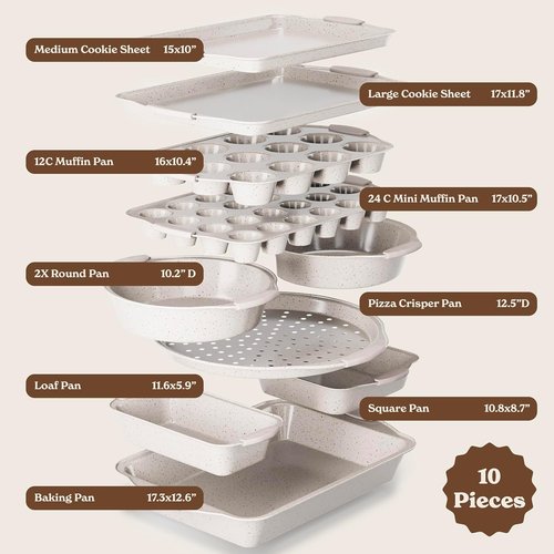 Country Kitchen Nonstick Bakeware Set - Durable, Easy Release, Stackable Design | 10 Pieces in Cream