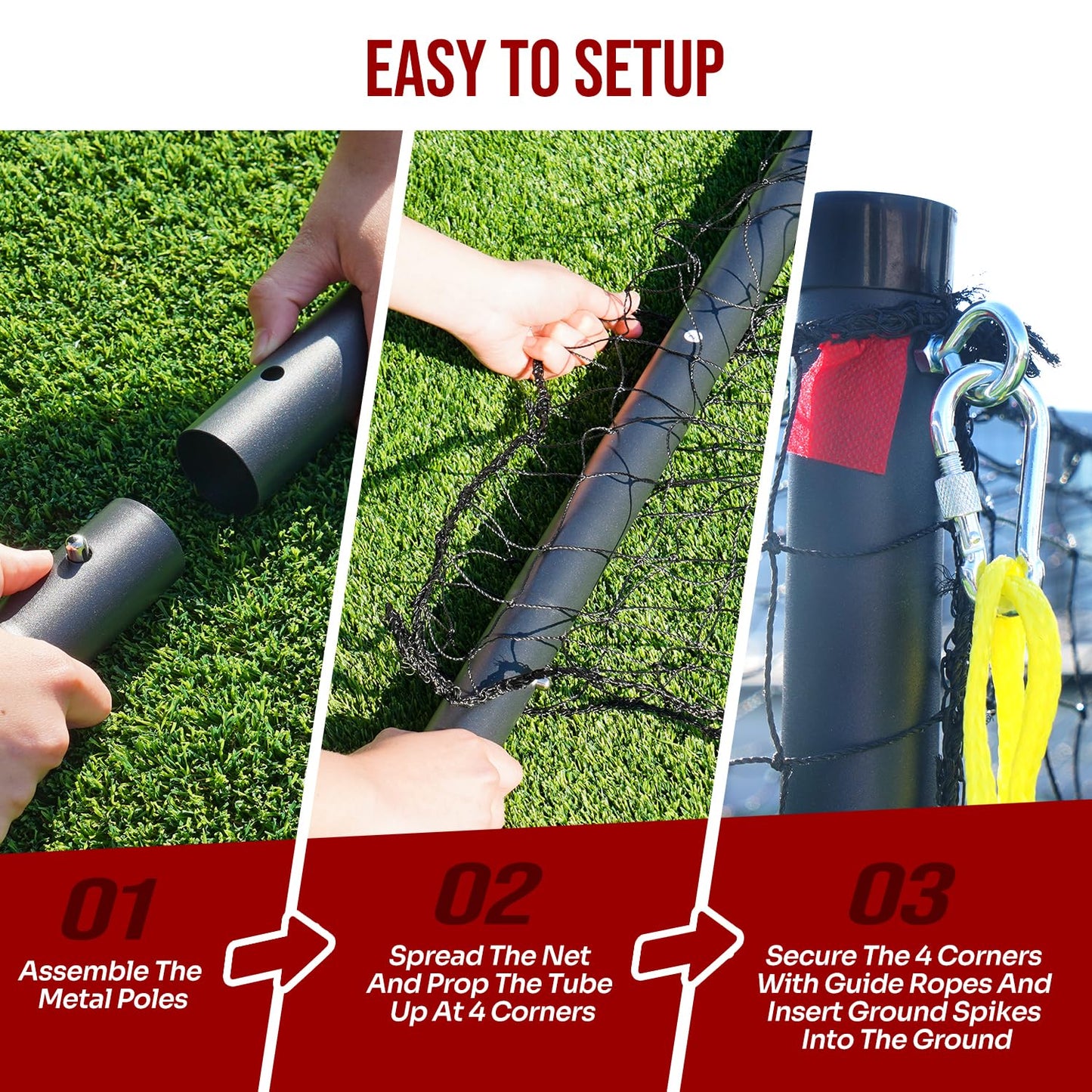PLAYAPUT Portable Baseball & Softball Batting Cage,22FT x 12FT x 8FT Batting Cage Net With Pitching Machine Hole,Detachable Door,Target,And Guide Ropes,Easy Setup Batting Cages For Backyard,Park,Field