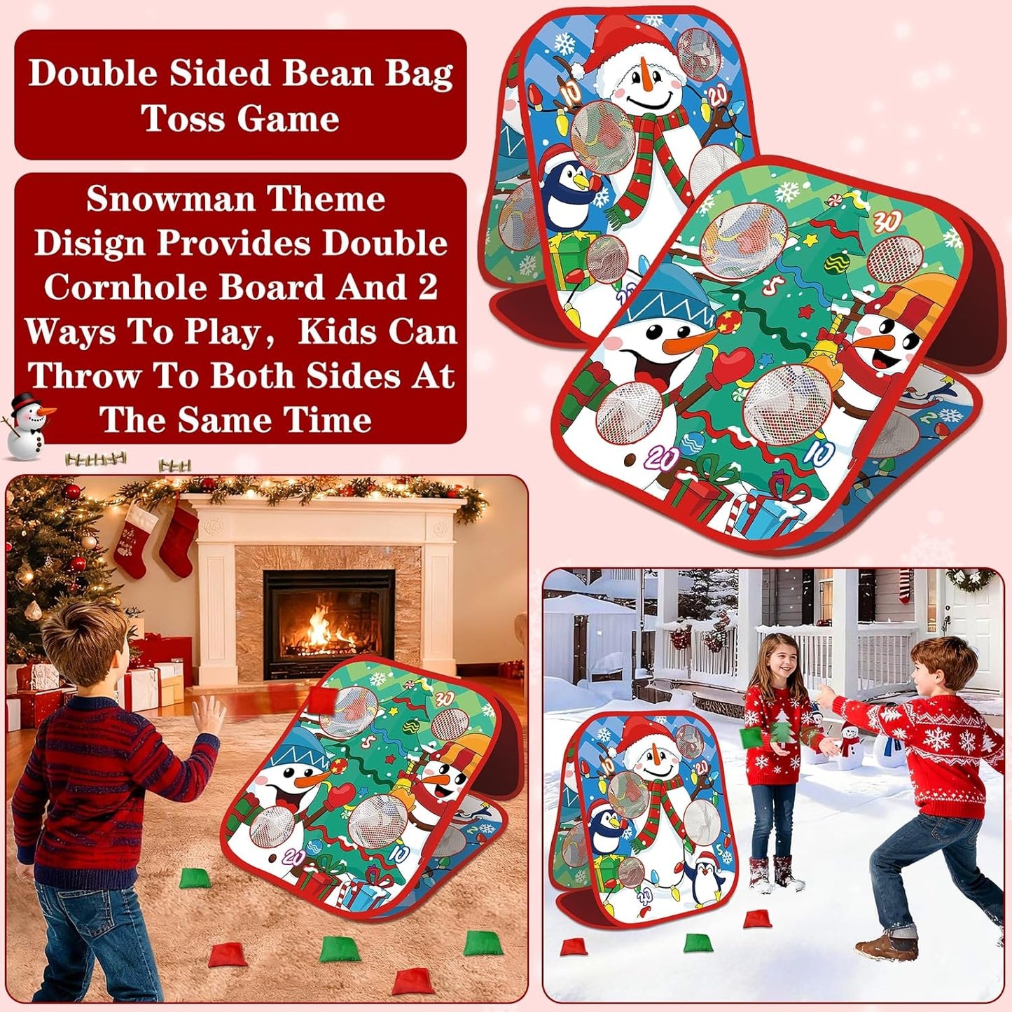 Skiennix Christmas Party Games - Double-Sided Bean Bag Toss Game | Foldable Cornhole Board for Family Fun