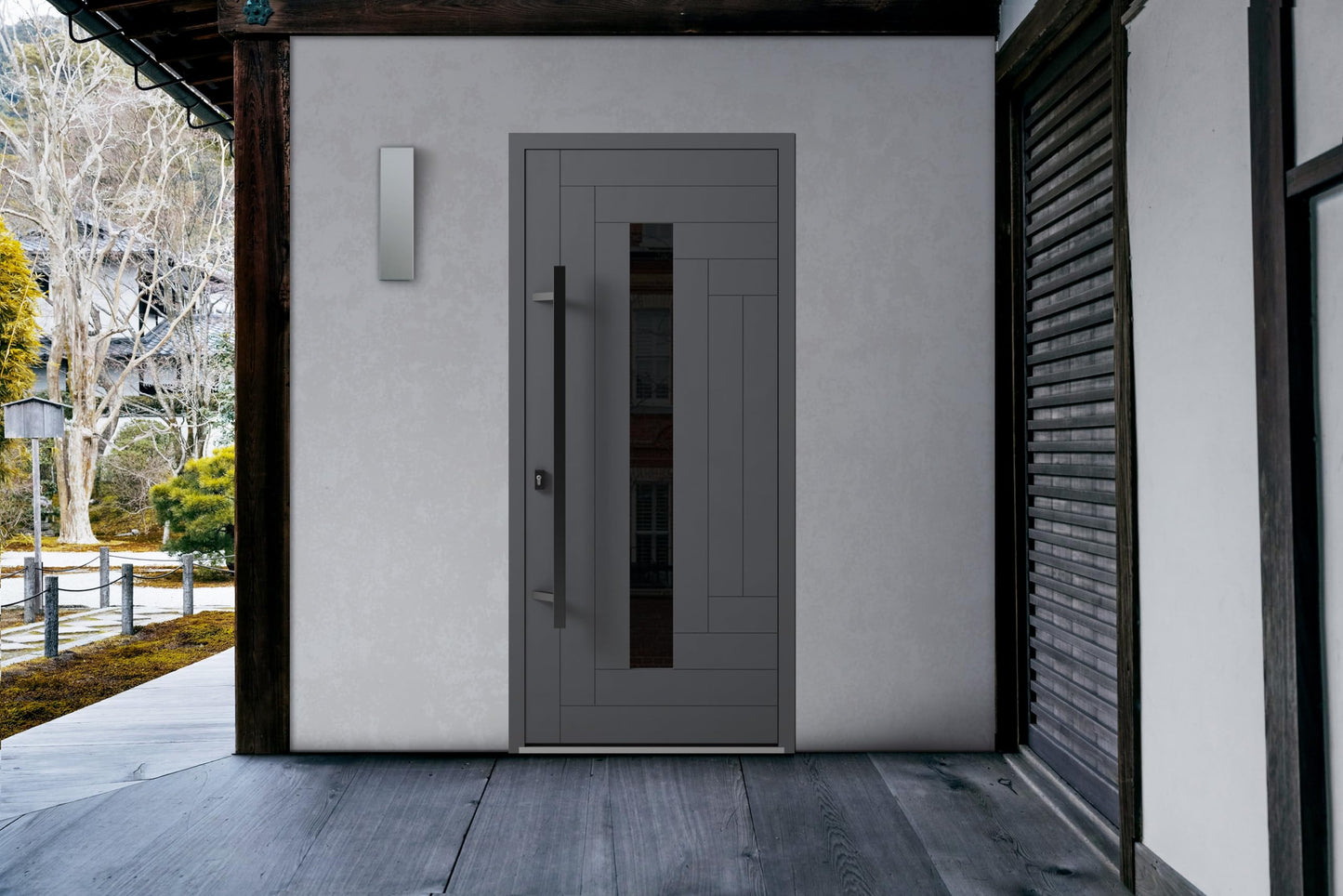 VDOMDOORS Front Exterior Prehung Steel Door/Ronex 0130 Grey/Entry Metal Modern Painted W36 x H80 Right Hand Inswing
