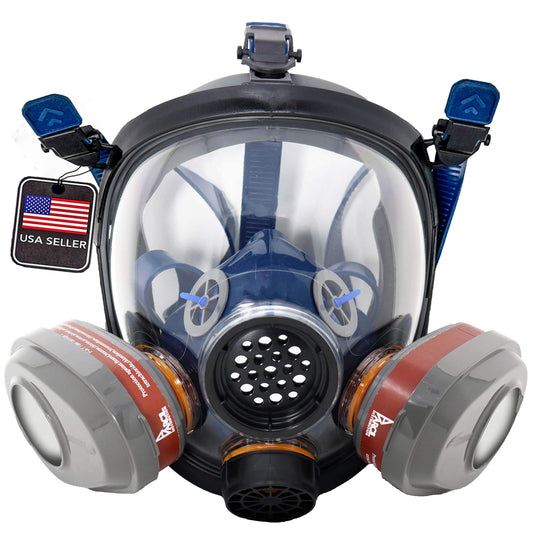 Parcil Distribution PT-101 Full Face Respirator Mask with Filters – Professional Grade Protection for Chemical Handling, Painting, Industrial Use, and Emergency Preparedness
