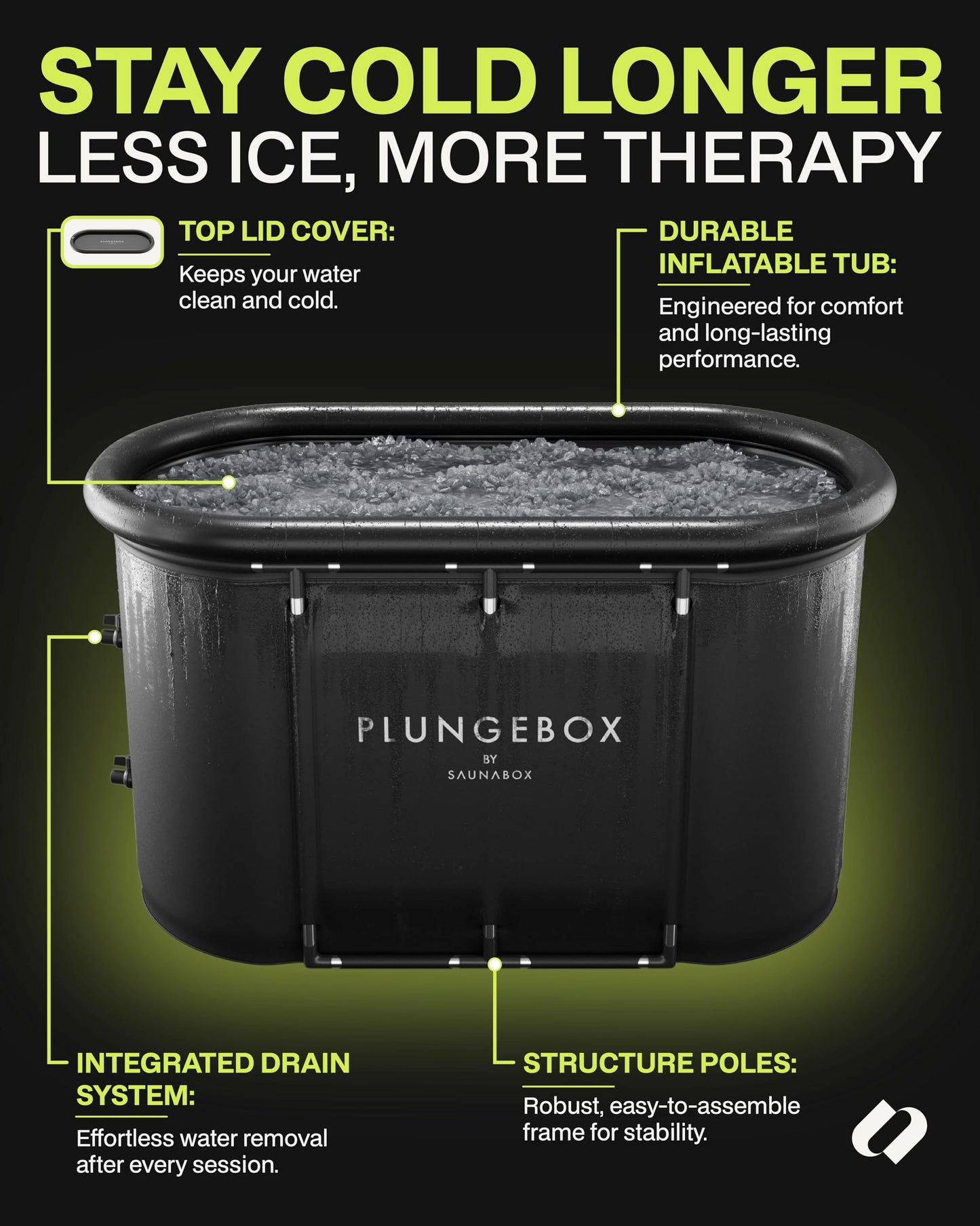 SAUNABOX® Plungebox PRO XL Cold Plunge Ice Bath Tub Durable Cold Tub for Full-Body Immersion | Compact, Insulated & Easy Setup for Efficient Cold Therapy at Home