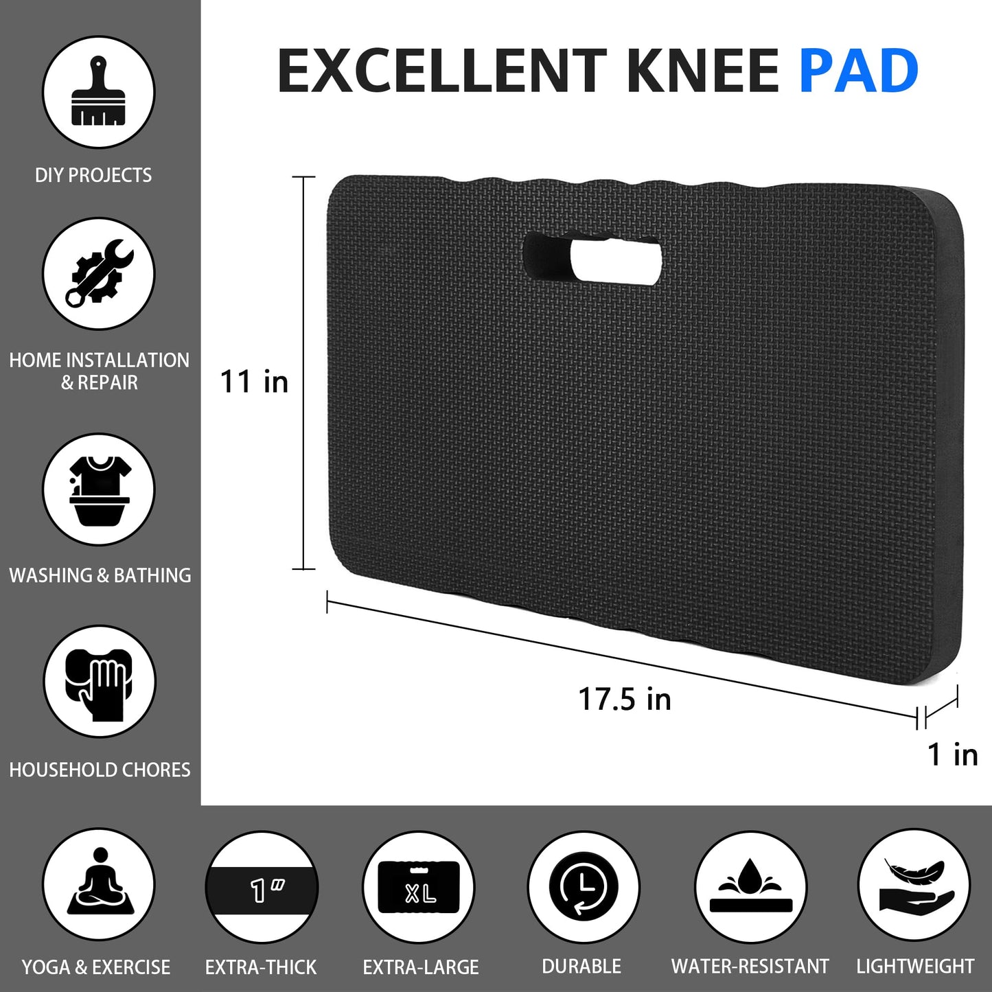 HOOPLE Extra Thick Kneeling Pad 2 Pack, Large Foam Kneeling Cushion for Gardening, Bath, Exercise, Yoga & Garage Work, Waterproof Comfort Knee Mat, Durable Outdoor Garden Kneeler 17.5 x 11 x 1 Inch