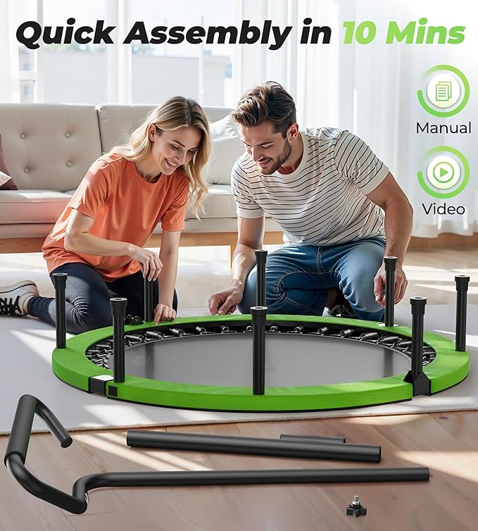 BCAN 40"/48" Foldable Mini Trampoline, Rebounder Trampoline for Adults, U/T Adjustable Foam Handle, Exercise Rebounder for Adults Indoor/Garden Workout, Max Load 330lbs/440lbs