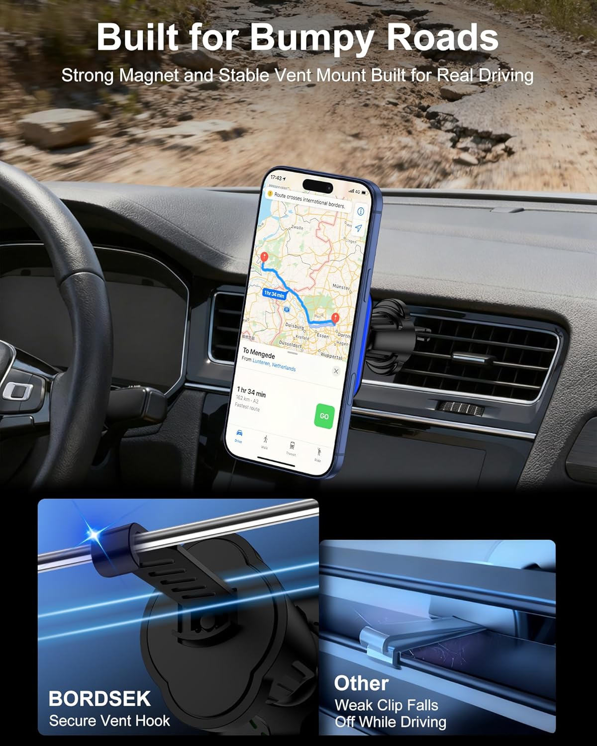 Bordsek 15W 17e 16 15 14 13 12 Max/17 S26/S25 MagSafe Car Mount Charger,Magnetic Wireless Car Charger,Air Vent
