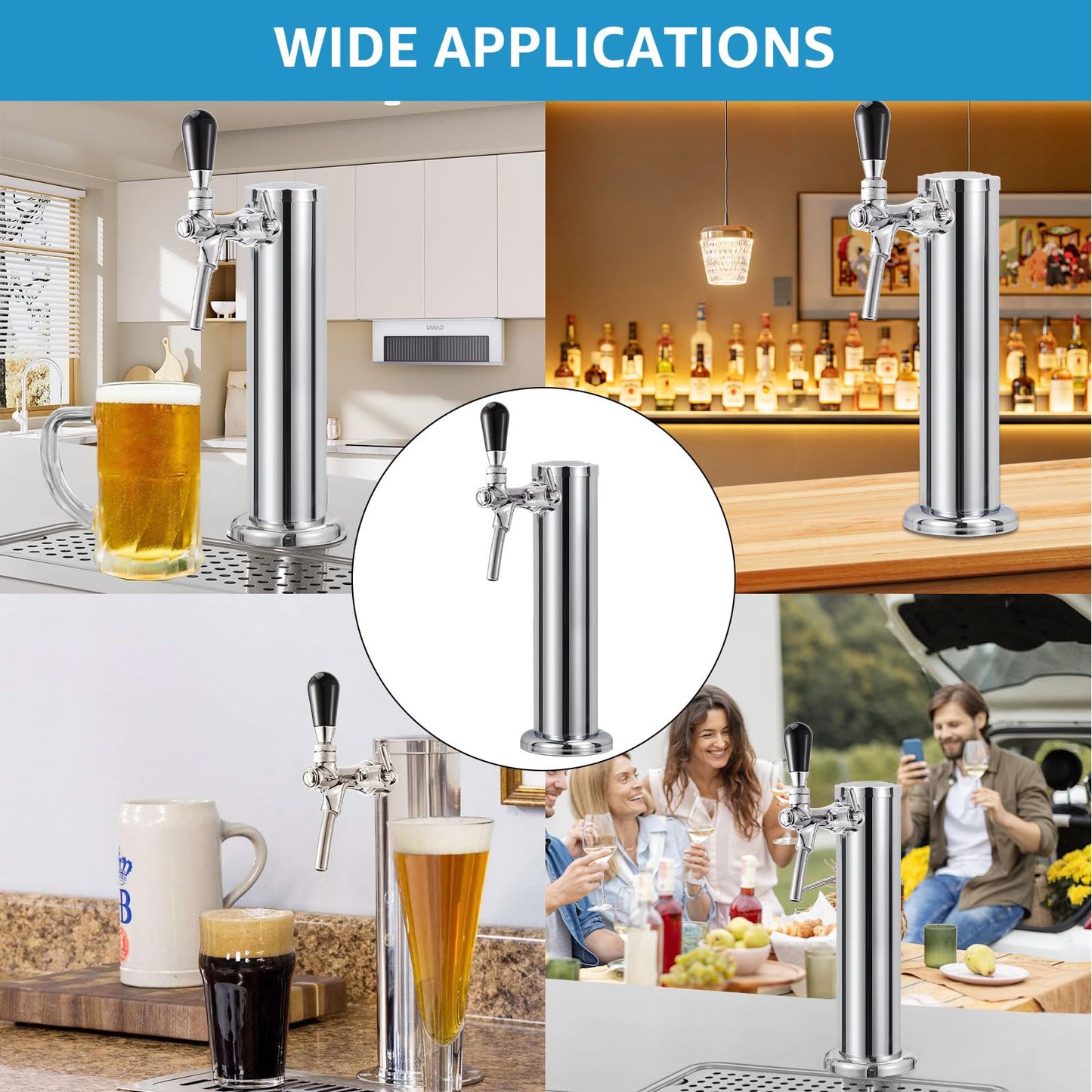 Adjustable Single Tap Tower Kegerator Tower, Draft Beer Tower Keg Tower with Kegerator Parts, Stainless Steel Core Pre-assembled Beer Line Beer Tower Dispenser for Homebrew
