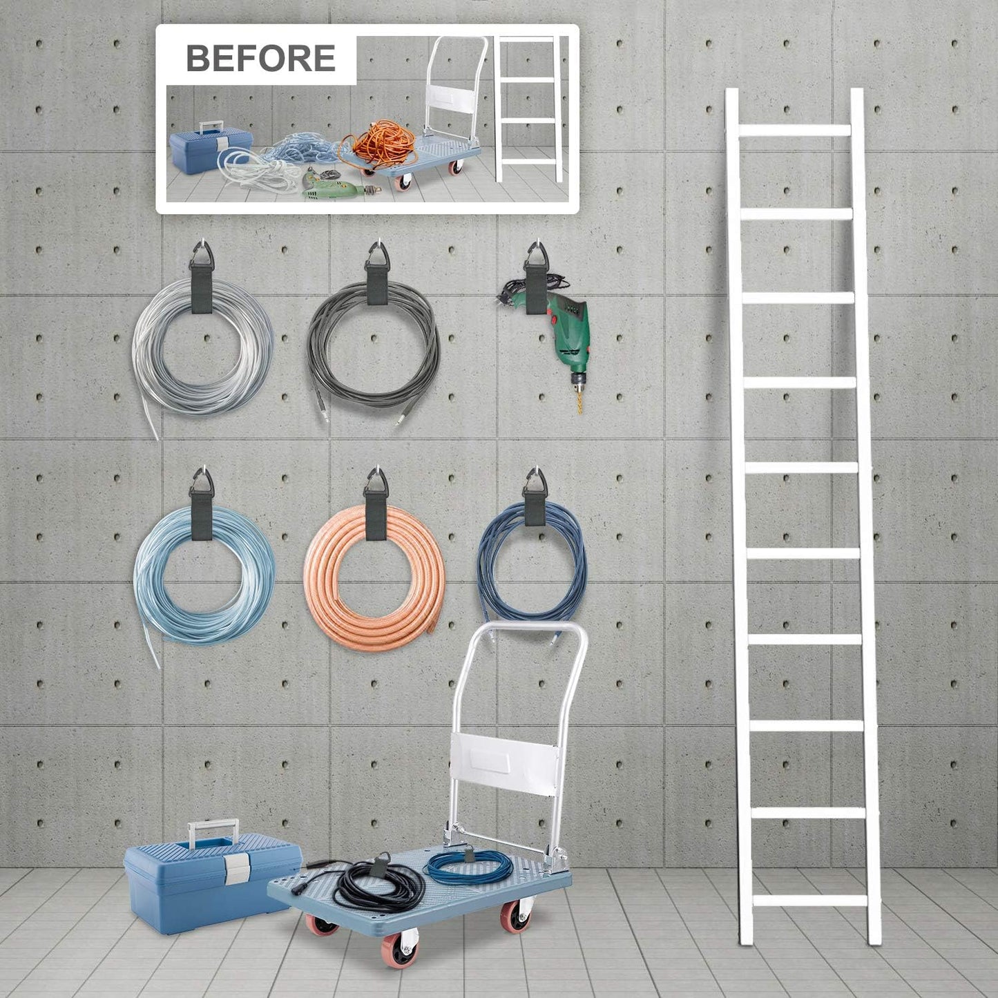 Skiennix Extension Cord Organizer - Heavy Duty Storage Straps for Garage | 8 Pack with Triangle Buckle