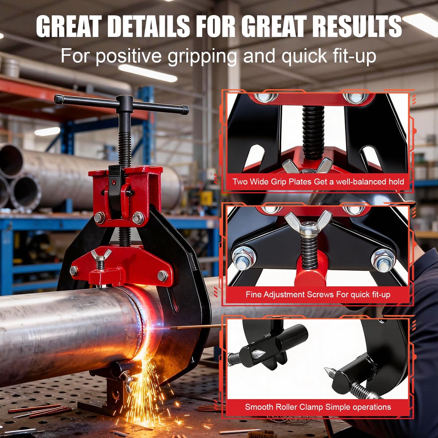 Alwalkee Quick Release Pipe Alignment Clamp 1"-3", T-Handle Welding & Pipe Fitting Tool for Pipes, Flanges, Tees