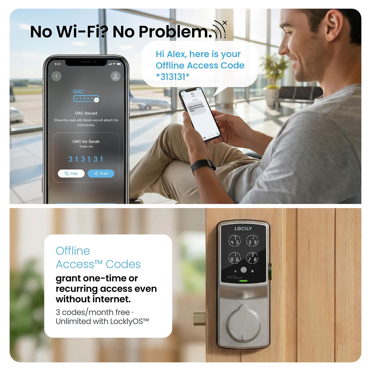 Lockly Secure Plus, Keyless Entry Door Lock, Smart Locks for Front Door, Smart Lock Deadbolt, PIN Genie® Keypad, 3D Biometric Fingerprint Sensor, Auto Lock Smart Door Lock