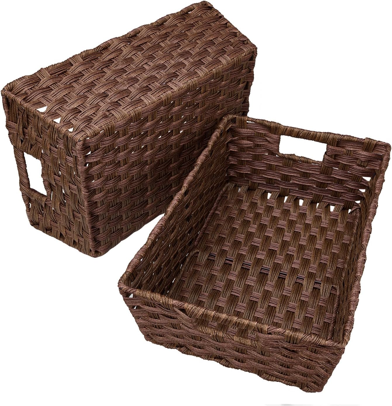 Onlytak Large Wicker Storage Basket Set - Washable & Waterproof Metal Frame | 15" x 10.3" x 5.2" - Brown