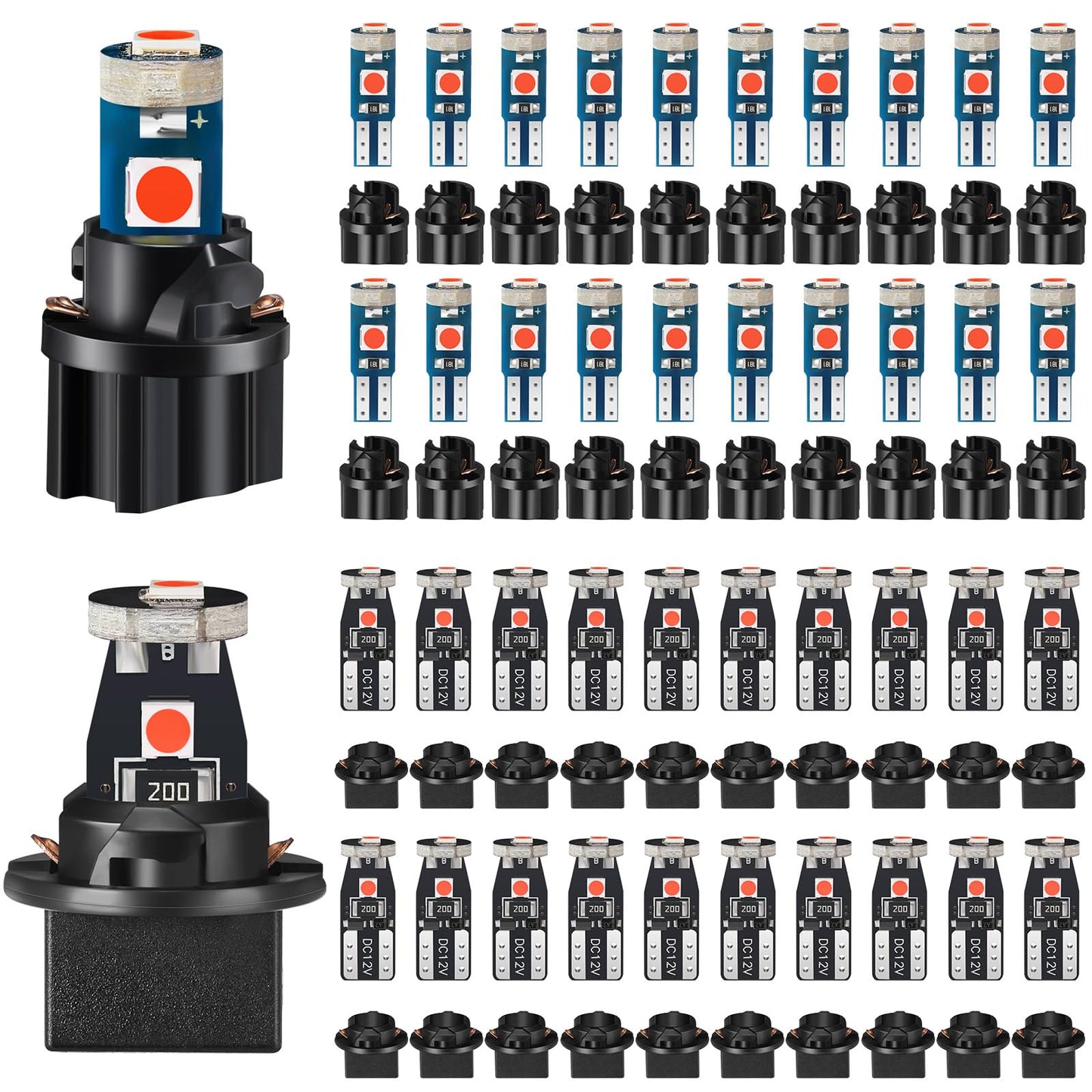 BBTO LED Dashboard Bulbs, 40 Pieces T5 T10 Twist Socket Lights, Red, for Car Interior and Instrument Panel