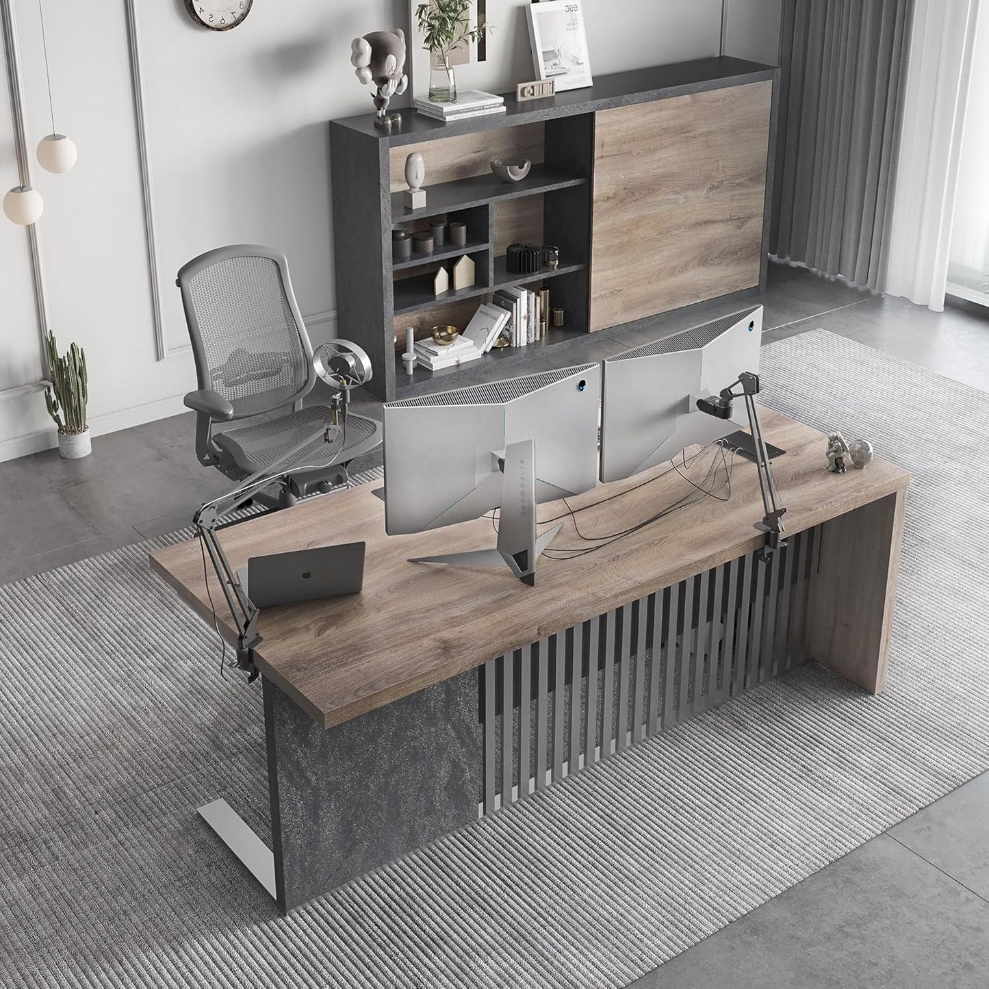 63 Inch Modern Executive Office Desk, Computer Writing Desk for Home Office, Business Furniture Workstation Stainless Steels Sturdy Frame 1.97IN Thick Desktop(Left, 63×31.5×30 in)