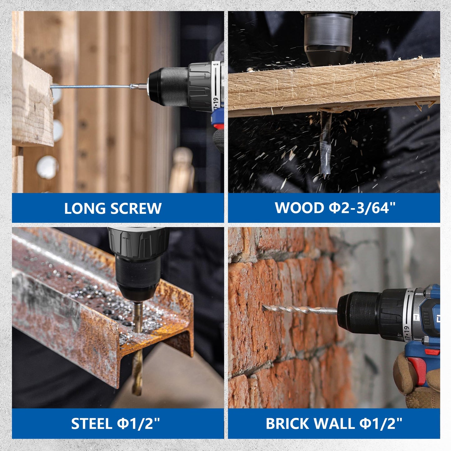 Dong Cheng 20V Brushless Hammer Drill, 796 in-lbs, 2 x 4.0Ah Battery, 1/2" Keyless Metal Chuck, 19+1+1 Clutch, Cordless Heavy-duty Drill for Drilling Brick Wall, Metal, Wood