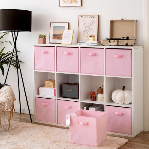 Granny Says Cube Storage Bins - 13x13 Collapsible Organizer Baskets with Handle, Pink, 8-Pack