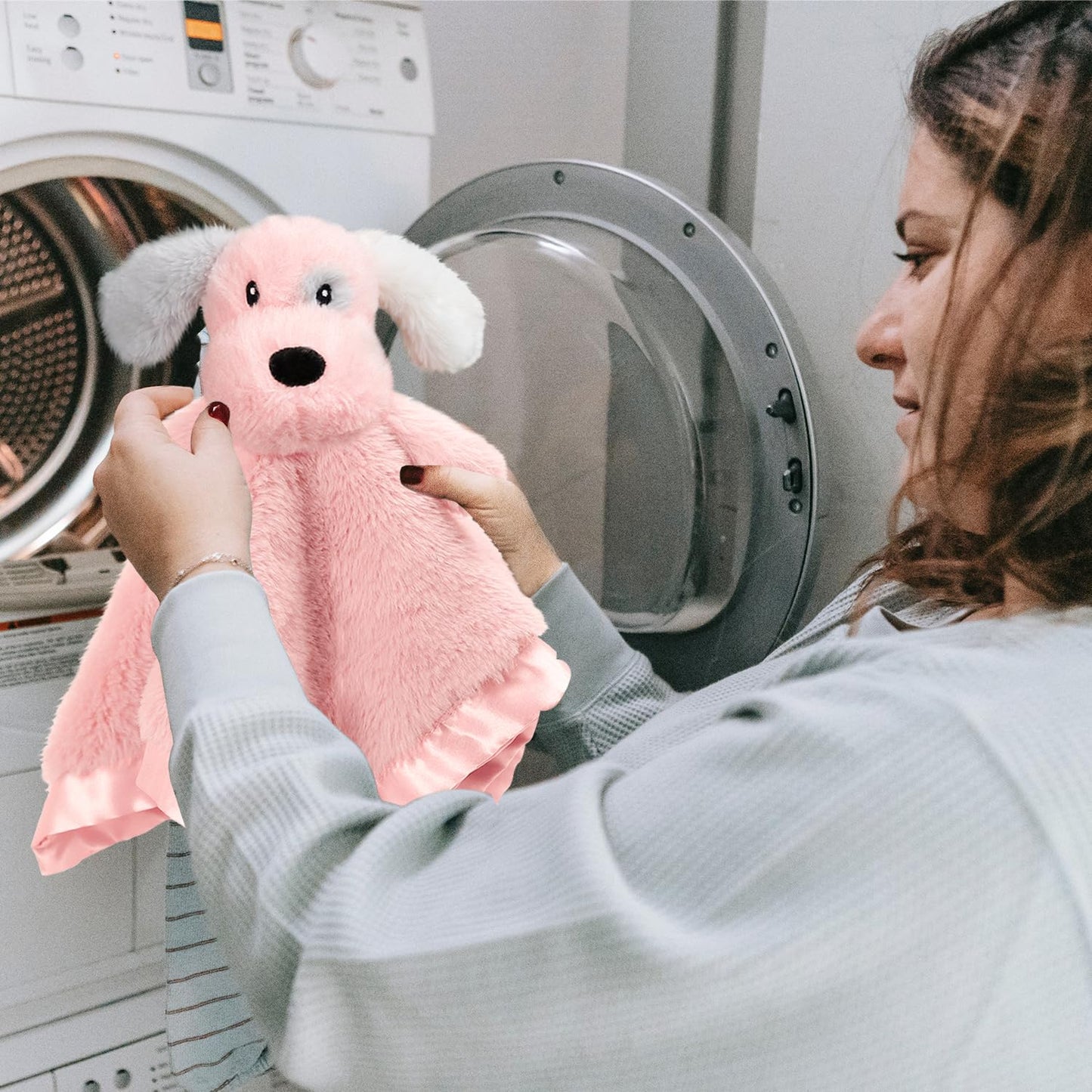 Skiennix Puppy Baby Security Blanket - Soft Plush Lovey Toy with Satin Backing | Pink 16 Inch