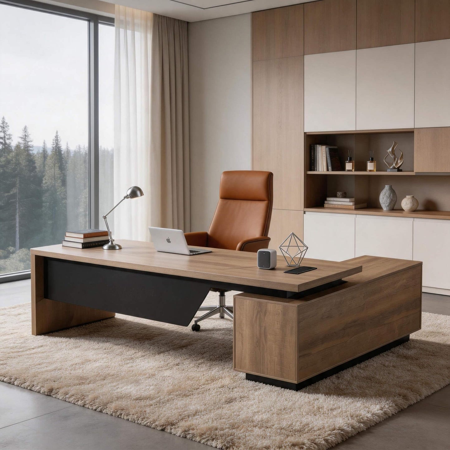 ONNAHOMEStlyle L Shaped Desk with File Drawer, Solid Wood Large Executive Desk for Home Office, Adjustable Width (70.86" to 78.7"), Storage Cabinet & 2 Drawers, Left Return