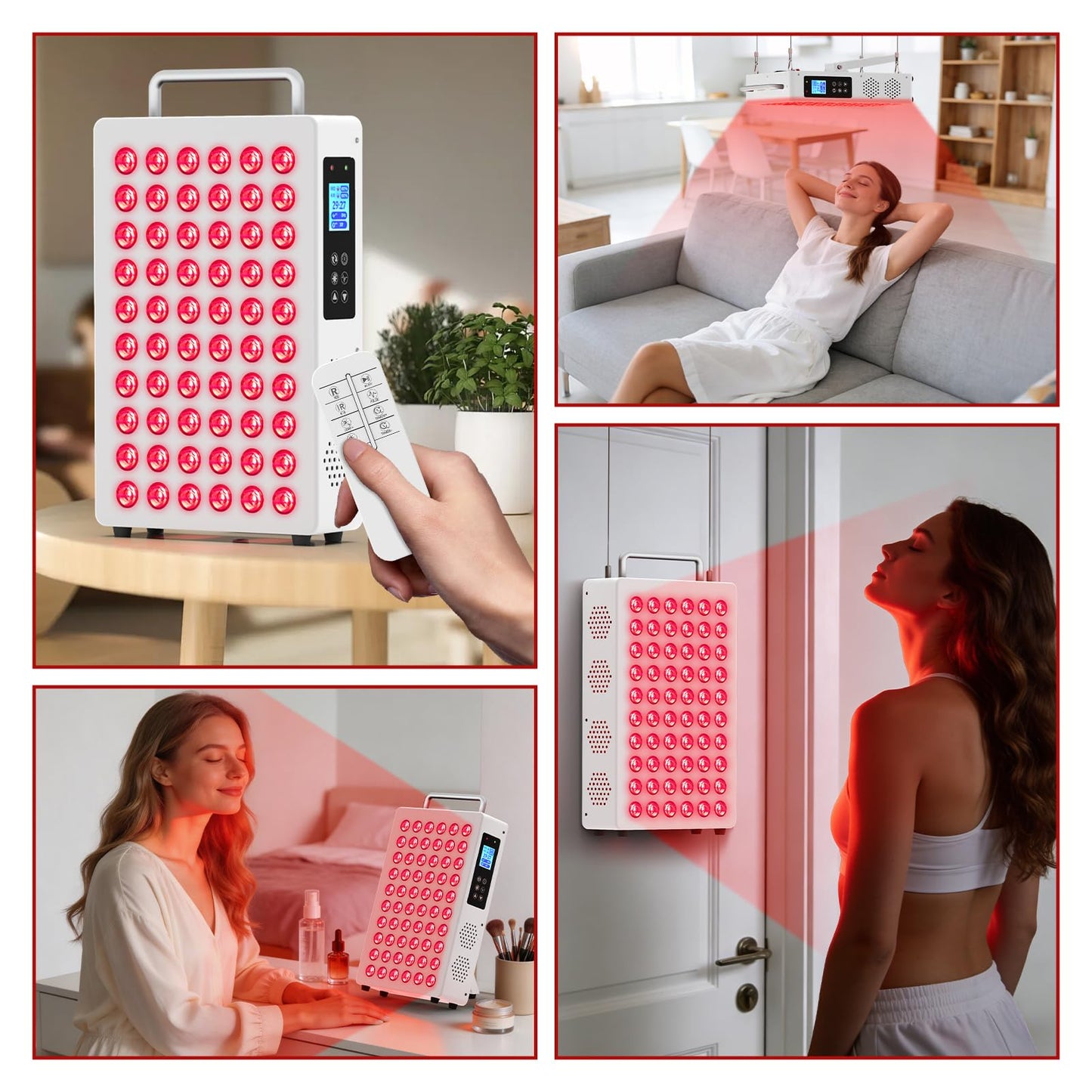 Red Light Therapy Panel for Body & Face – 660nm Red + 850nm Near Infrared Light, Adjustable Intensity & Pulsing, Quiet Cooling, Stand & Door Mount for Active Restoration & Skin Wellness