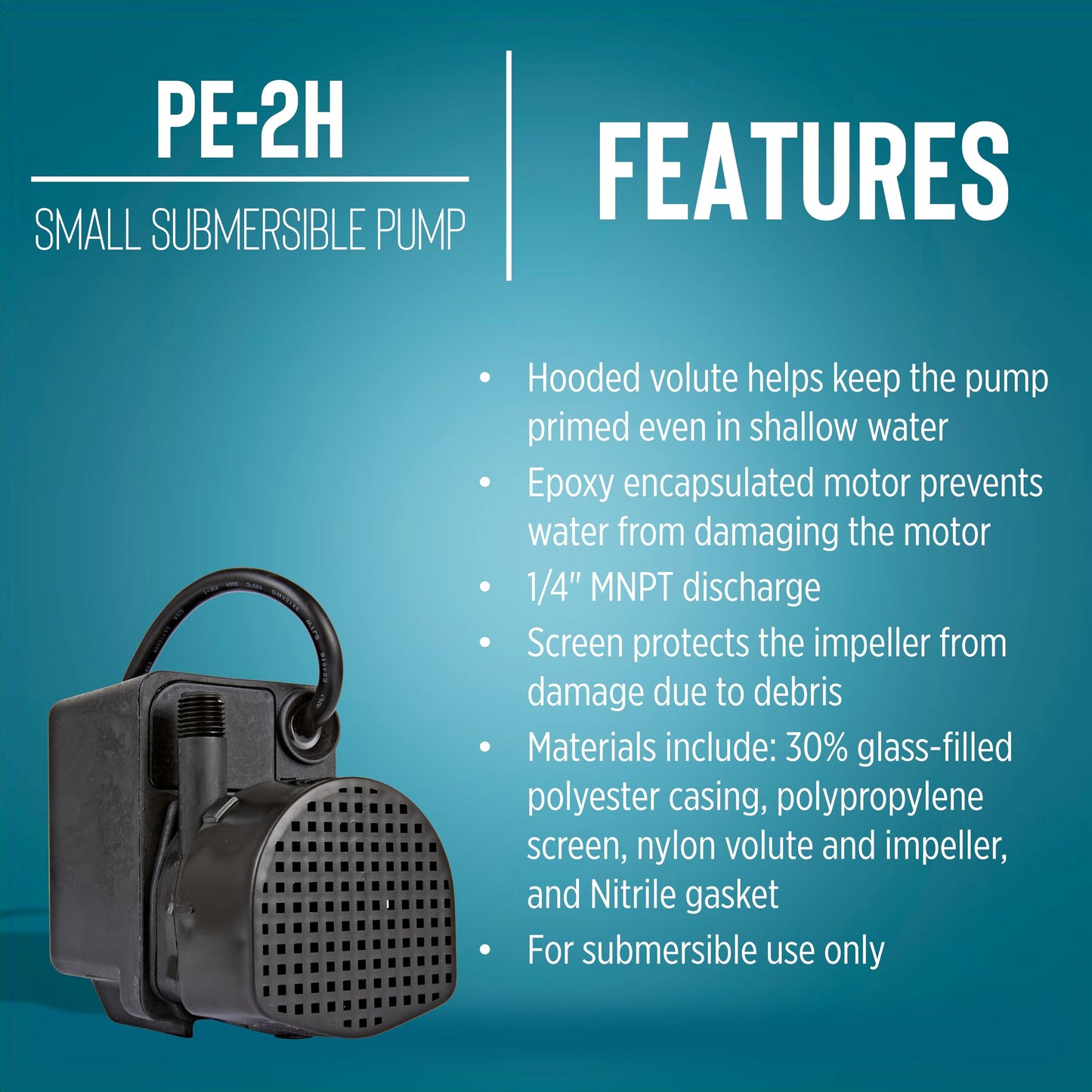 Little Giant PE-2H 115 Volt, 1/40 HP, 300 GPH Epoxy Encapsulated Direct Drive Submersible Pump, with 6- Ft. Cord, Black, 518400