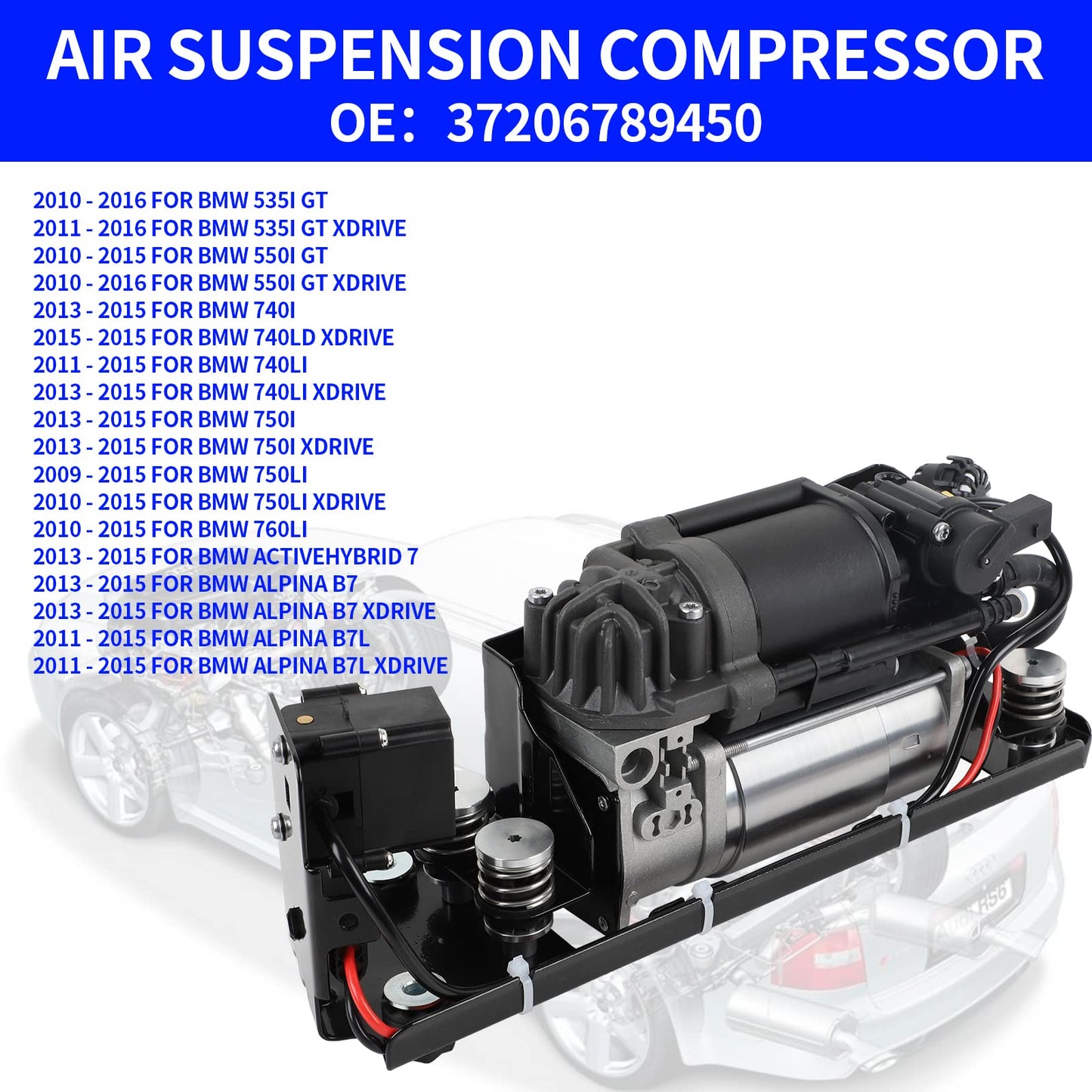 RXLUCKIES Compatible with Air Suspension Compressor BMW 37206789450 F01 F02 F04 F11 535i 550i 740i 740Ld 750i 760Li Alpina B7（Compressor+Bracket+Valve Block）