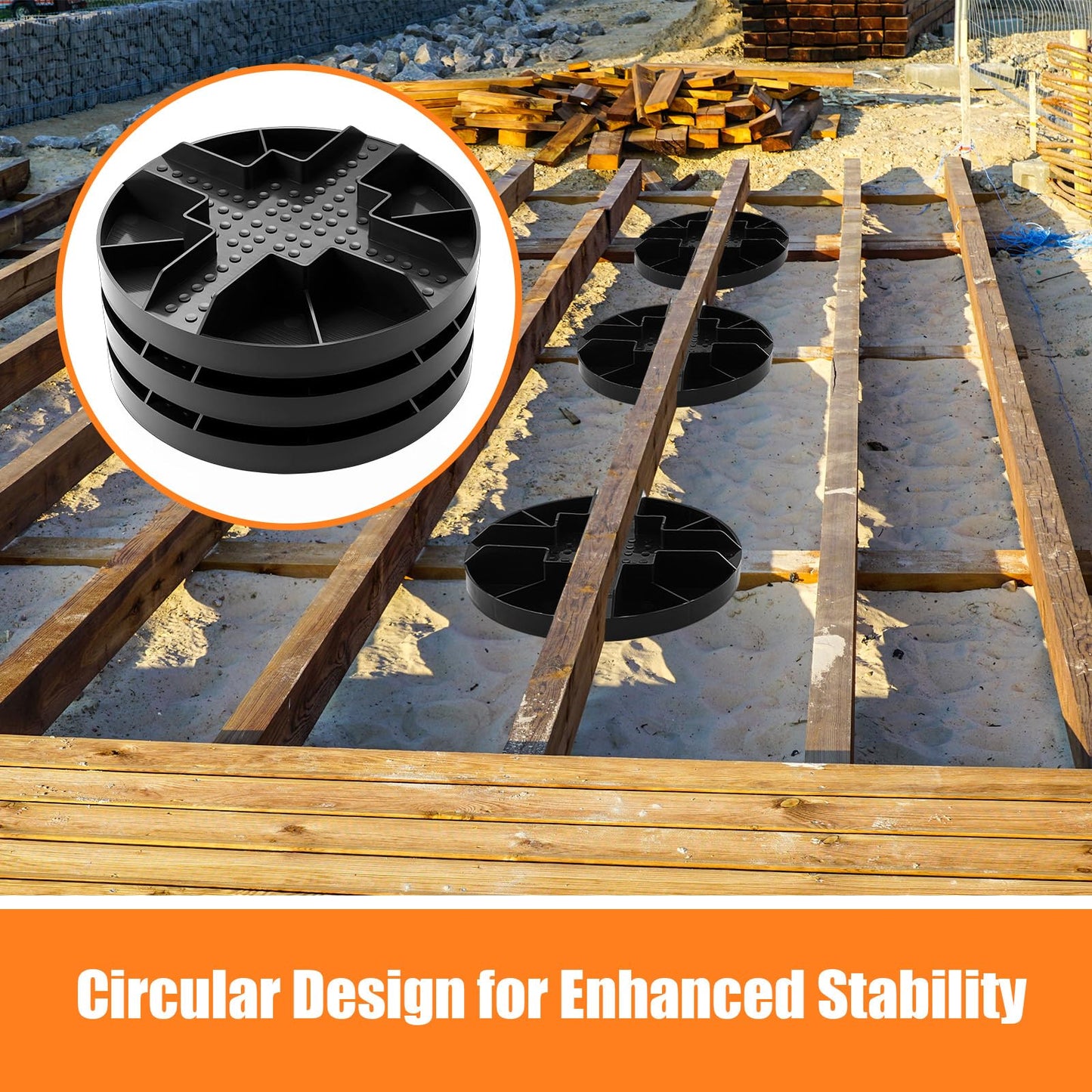 SiliFine 8 Pack 10inch Original Round Heavy Duty Deck Block Foundation Support Base Durable Plastic Deck Support Pedestal Floating Shed Platform Base for Piers, Decks, Post and Beam Construction