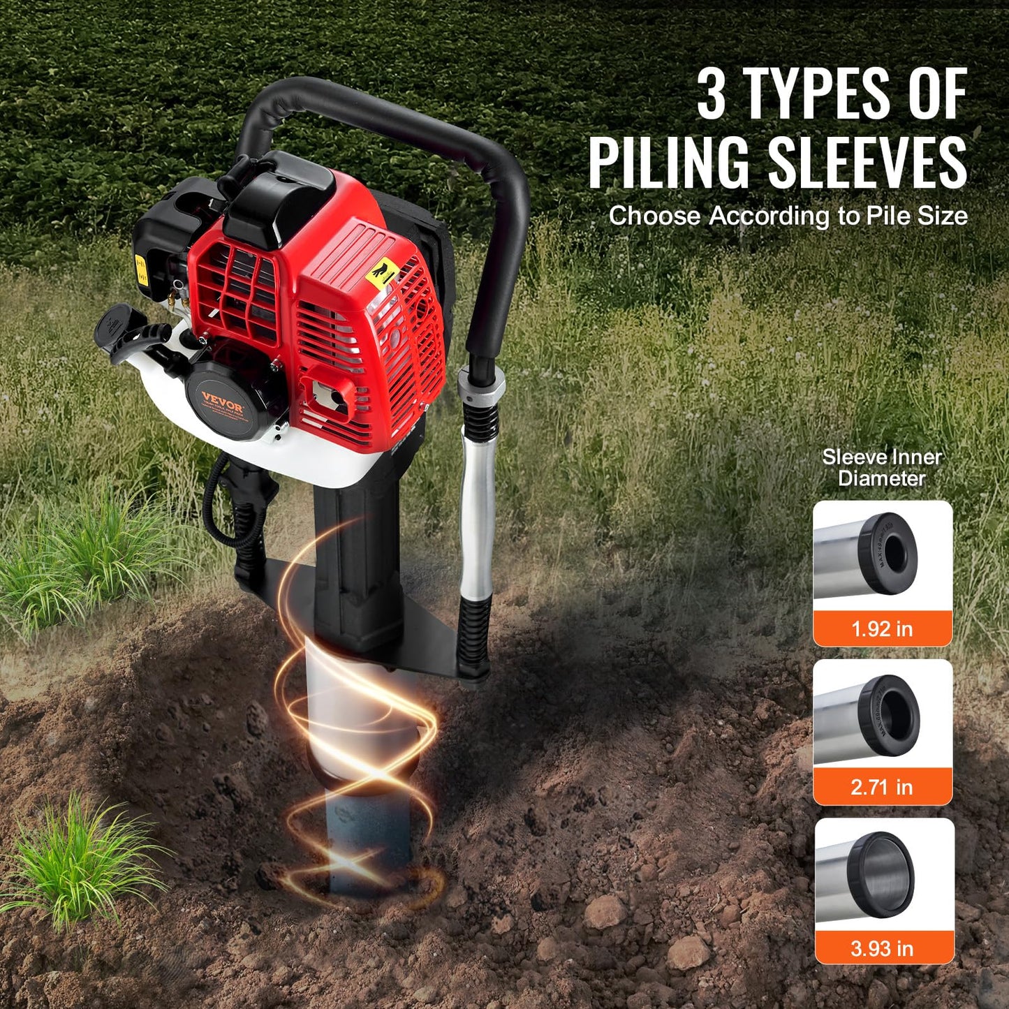 VEVOR Gas-Powered T Post Driver,2-Stroke 1300W,52cc,W/3Head