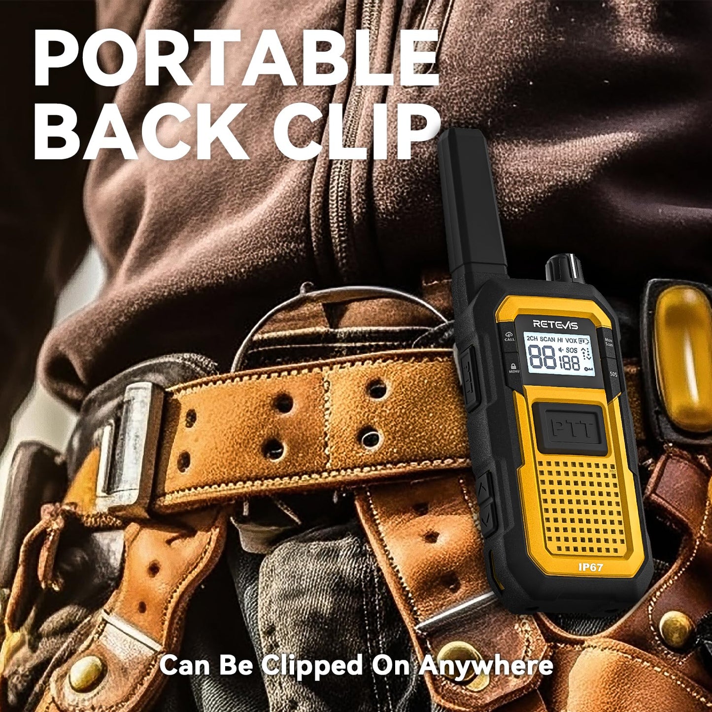 Retevis RB48 Walkie Talkies for Adults, Heavy Duty 2 Way Radios Long Range with Six-Way Charger, IP67 Waterproof, Shock Resistant, Dual PTT, for Jobsite Construction(6 Pack)