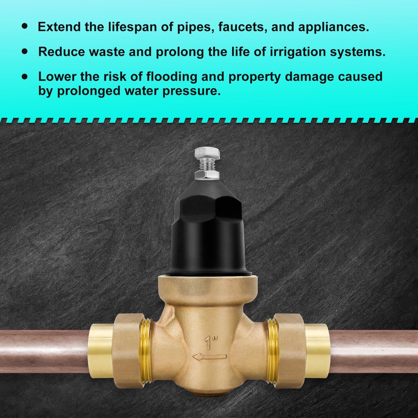 NR3XLDU 1" Brass Pressure Reducing Valve With Double Union FNPT Connection, Built-In Stainless Steel Filter, Primarily Used In Residential Settings And Public Entrances