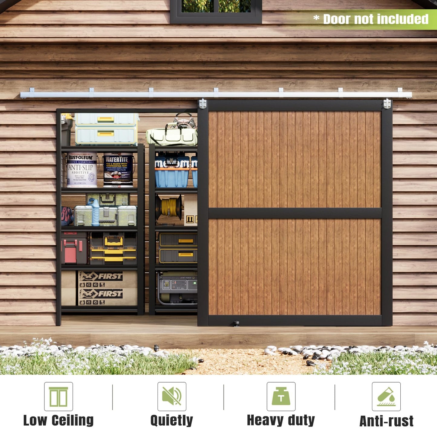Easelife 12FT Exterior Sliding Barn Door Hardware Kit, Box Rail Track, 450lb Capacity, Sliver Weather-Resistant Steel, Wall Mount System for Outdoor Use, Fit Single 72in Door
