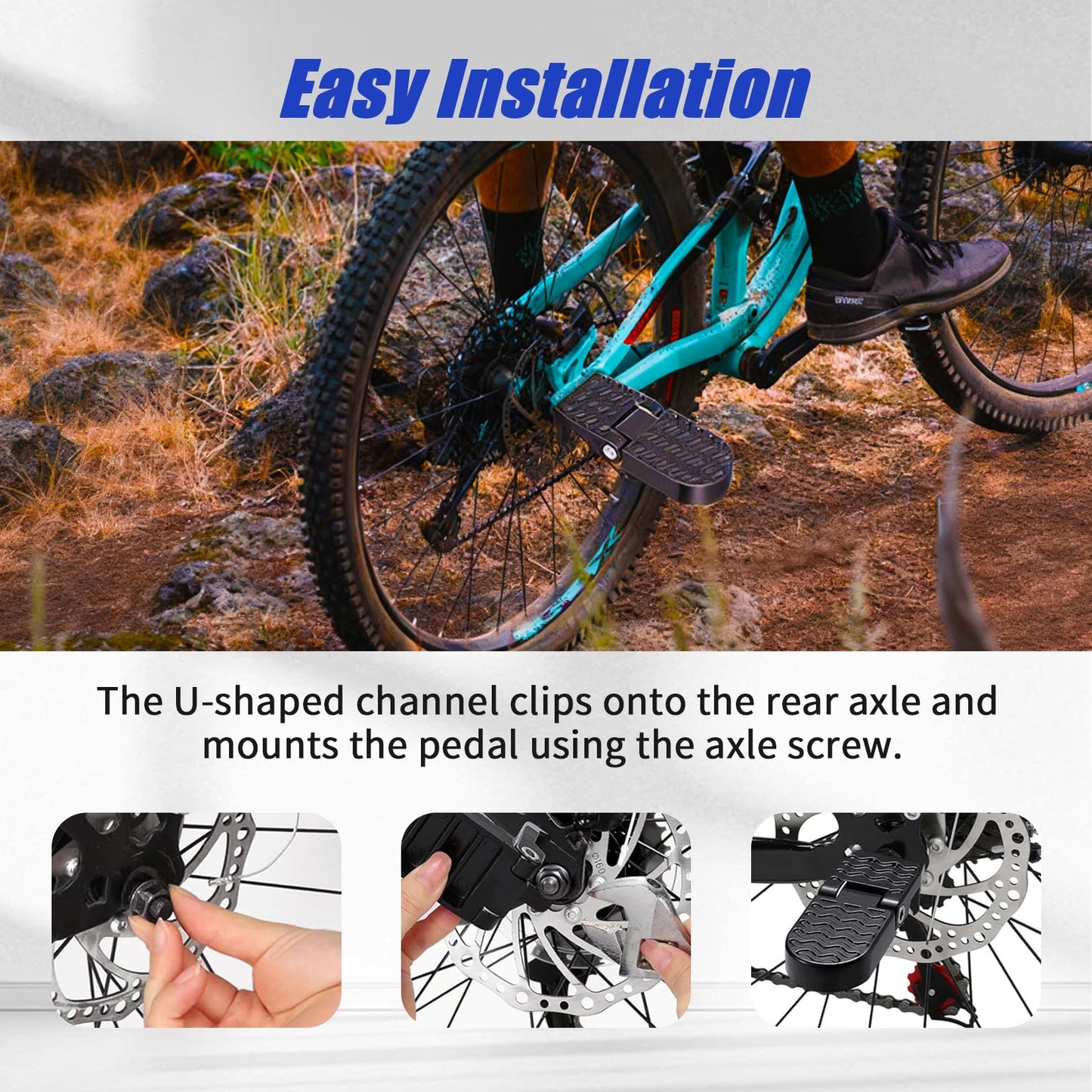 PSLER 2PCS Bike Rear Pedals - Aluminium Non-Slip Ebike Foot Pegs for Passenger, Universal Motorcycle Bicycle Folding Foot Pedal, Fit for E-Bike, Mountain Bike, 15mm U-Shaped Slot Opening