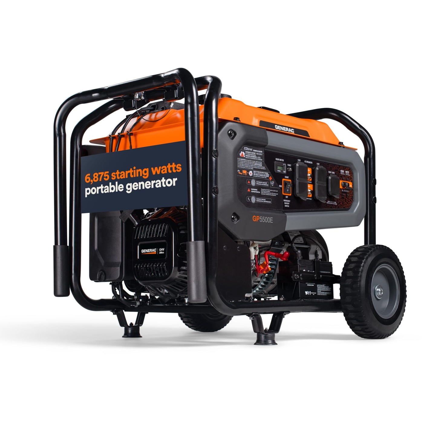 Generac 6,875 Starting Watt Portable Gas Generator - Electric Start - Home Backup or RV Ready - Heavy Duty Frame - Quiet, Long Runtime, Emergency Power - 50-State Compliant