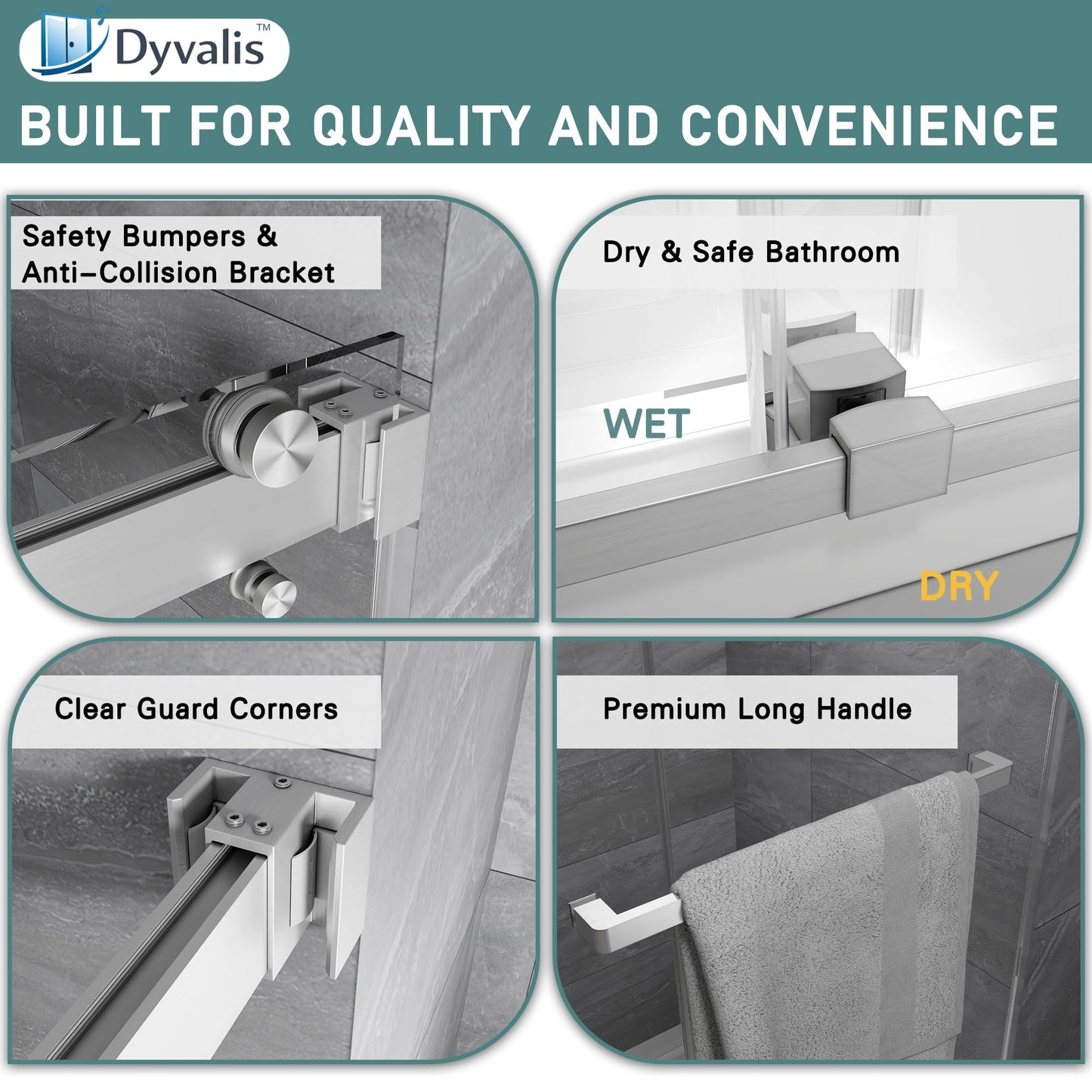 Dyvalis 49-54" W x 76"H Frameless Double Sliding Shower Door for Walk-In Shower,5/16" (8mm) SGCC Certified Clear Tempered Safety Glass,Easy-Clean Coating,Quiet Heavy-Duty Roller System, Brushed Nickel