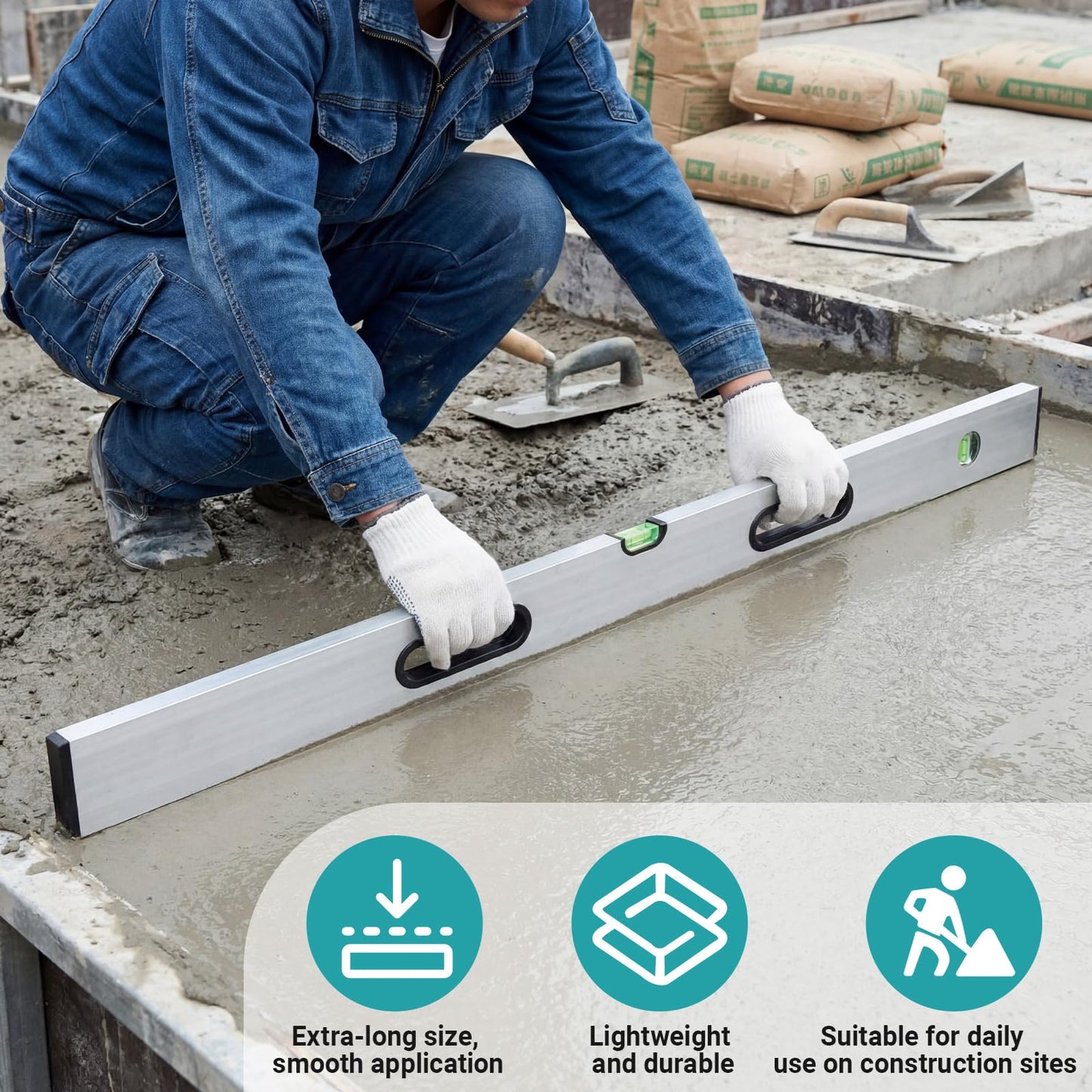 BreezeHug 3 Pack Aluminum Alloy Concrete Screed Level Set 39" 59" 78" Heavy-duty Screeding Tool with Molded Handles for Slab Floor Patio Driveway Concrete Laying Commercial Construction