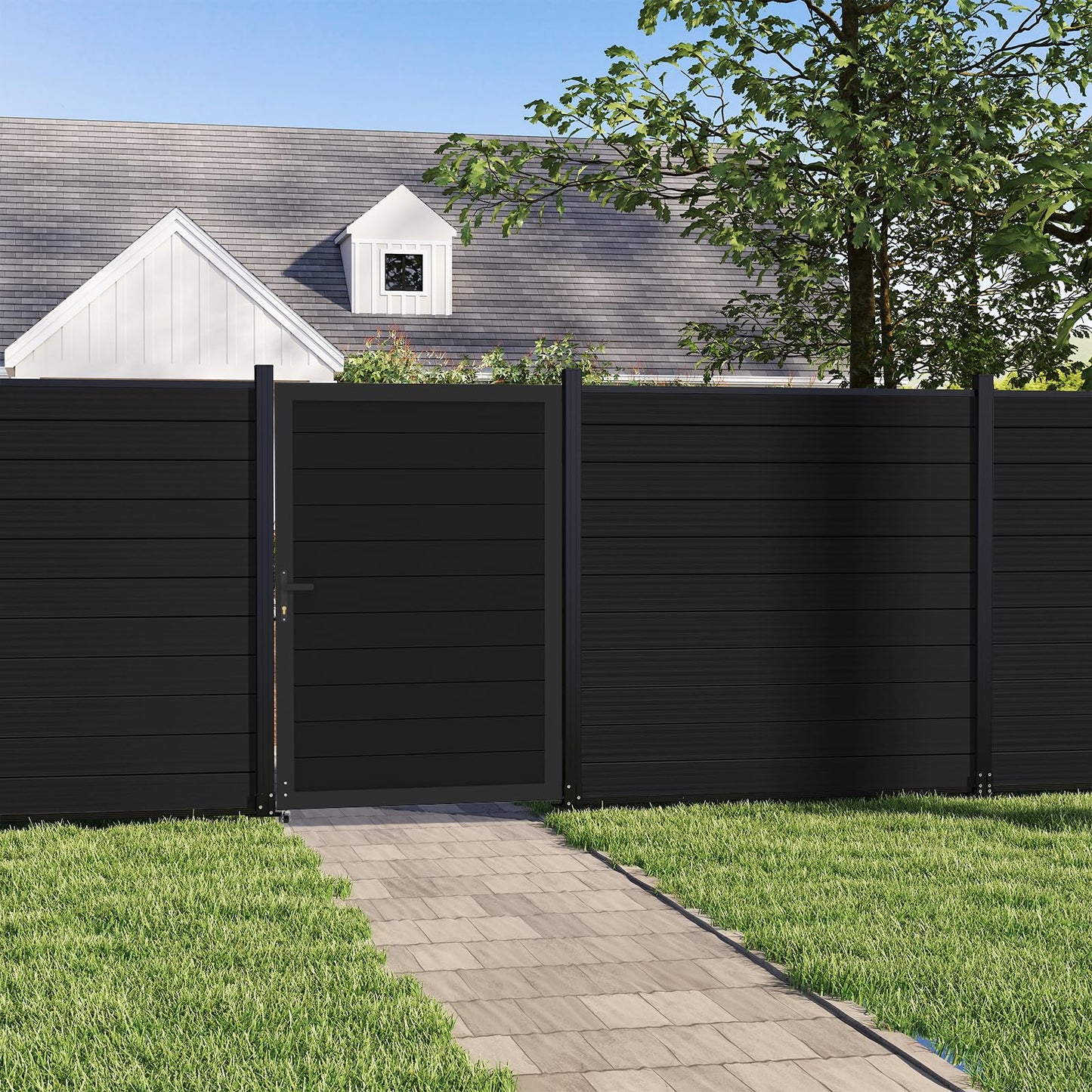 Mondaria Aluminum Privacy Fence Gate, 6ft(H) x 4ft(W) – Outdoor Privacy Fence Gate with Metal Frame and Knob Kits, Black (Without Post)