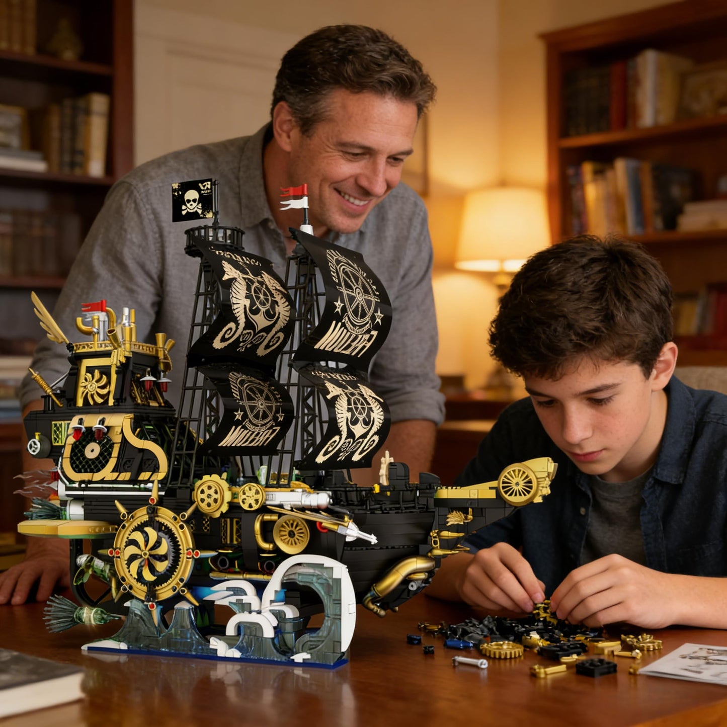Mechanical Pirate Ship Building Sets for Adults with Motor & Light,Dynamic Large Freedom Pirate Ship Model Boat with Rotating Rudder,Room Office Decor,Idea Gifts for Collector‘s Pirate Fans(2720PCS)