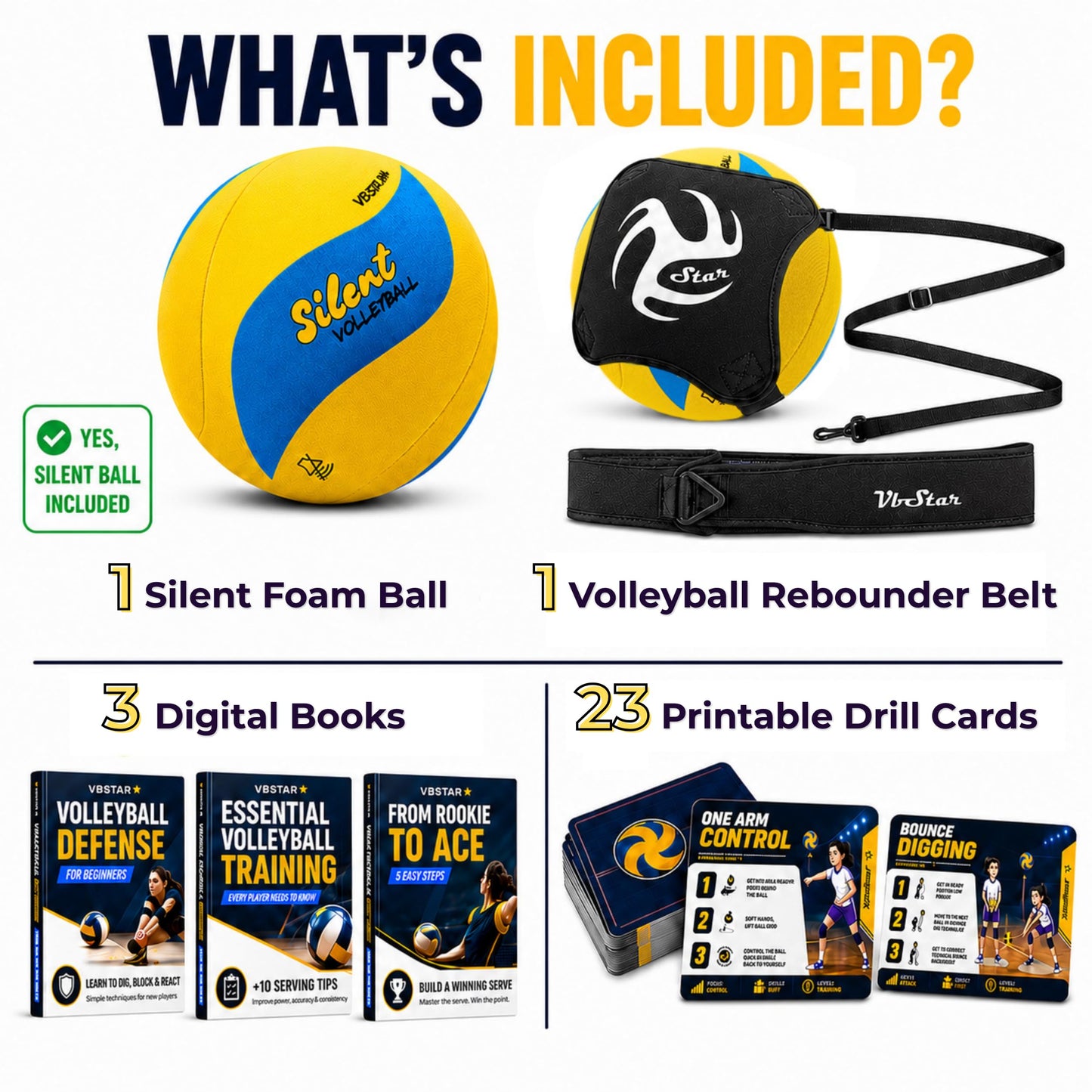 VbStar Volleyball Trainer with Silent House Ball – Indoor Practice Training Set with Serve Trainer Belt and Quiet Indoor Volleyball for Beginners & Advanced Players