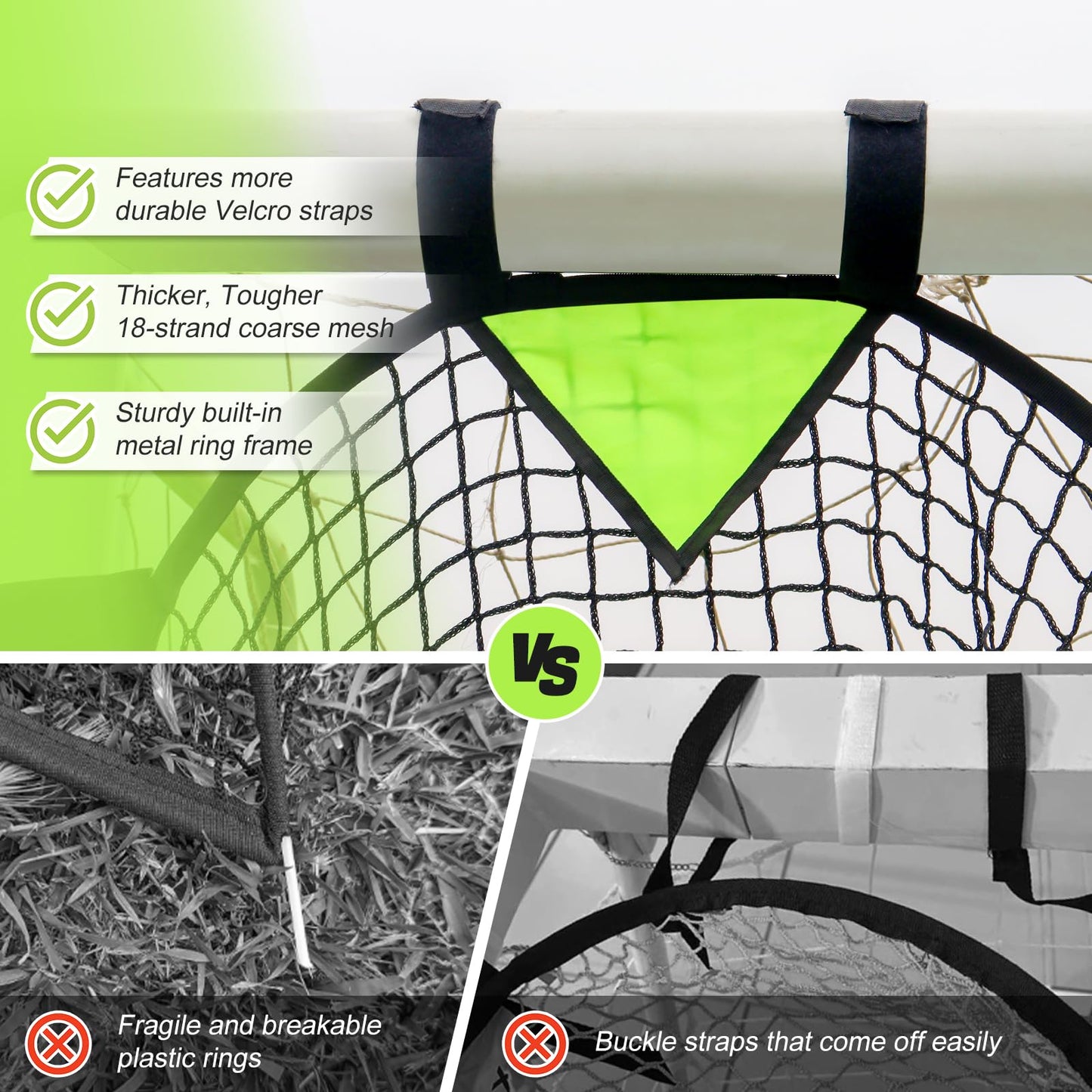 BOHEN Soccer Targets Goal Set of 2pc - Pop-up Portable Top Bins Target - Shooting Accuracy Training Soccer Goal for Endless Fun and Skill Building with Carrying Bag (18" Diameter, Green)