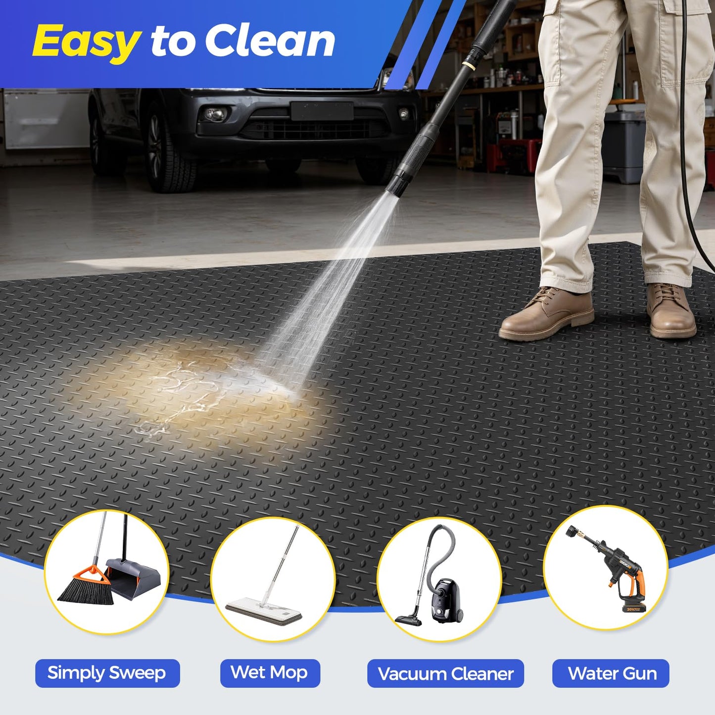8.2x20 FT Garage Floor Mat, 2.8mm Thickened Garage Flooring Heavy Duty Rubber Garage Floor Mats for Under Car, Diamond Plate Garage Mat for Garage, Workshop, Enclosed Trailer